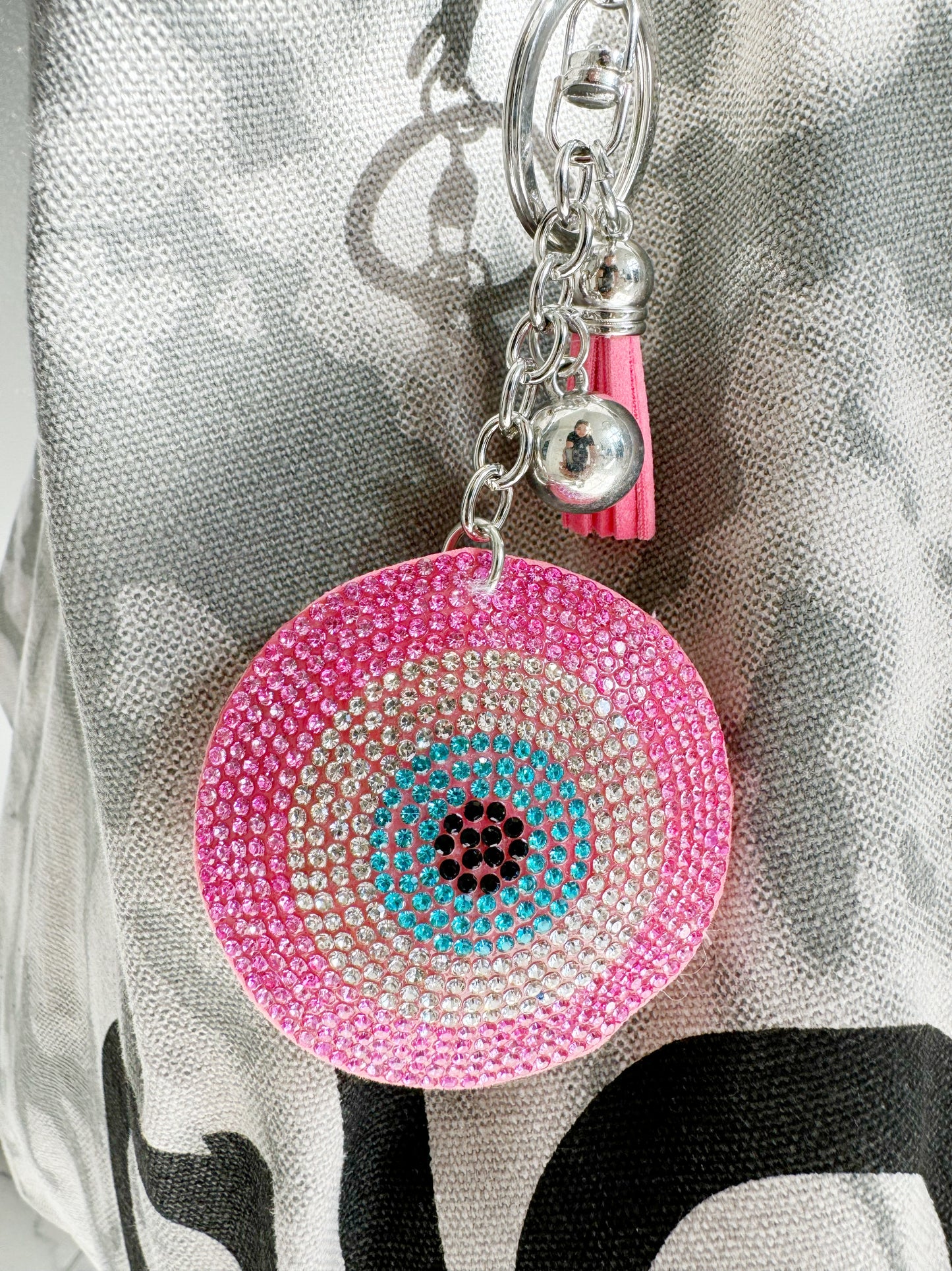 Pink Evil Eye Crystal Key Chain Clip Gift