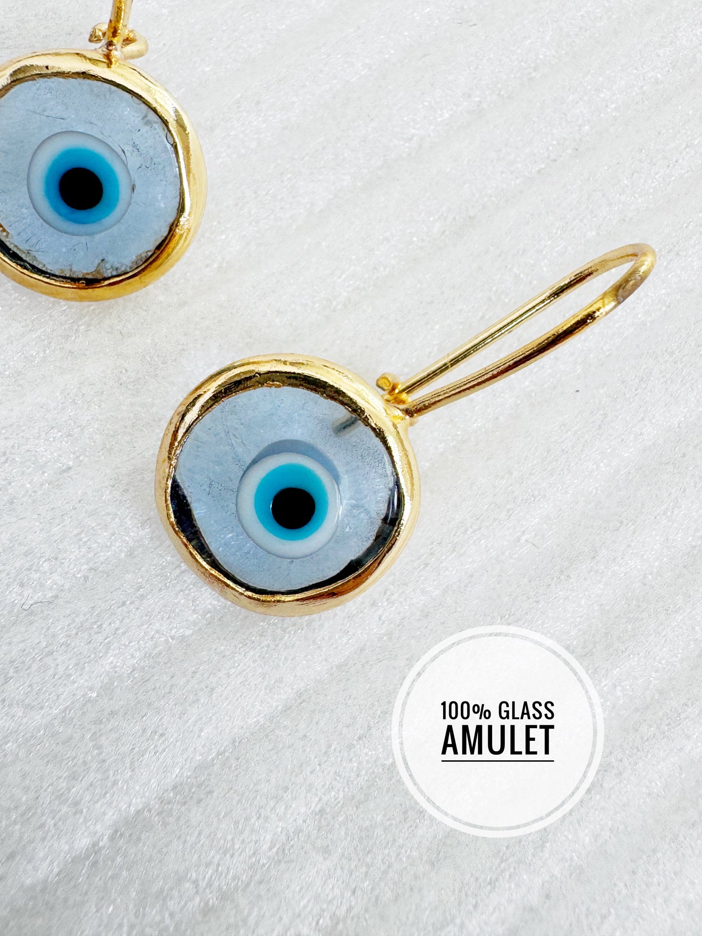 Evil Eye Glass Jewel Drop Earrings 24k brushed