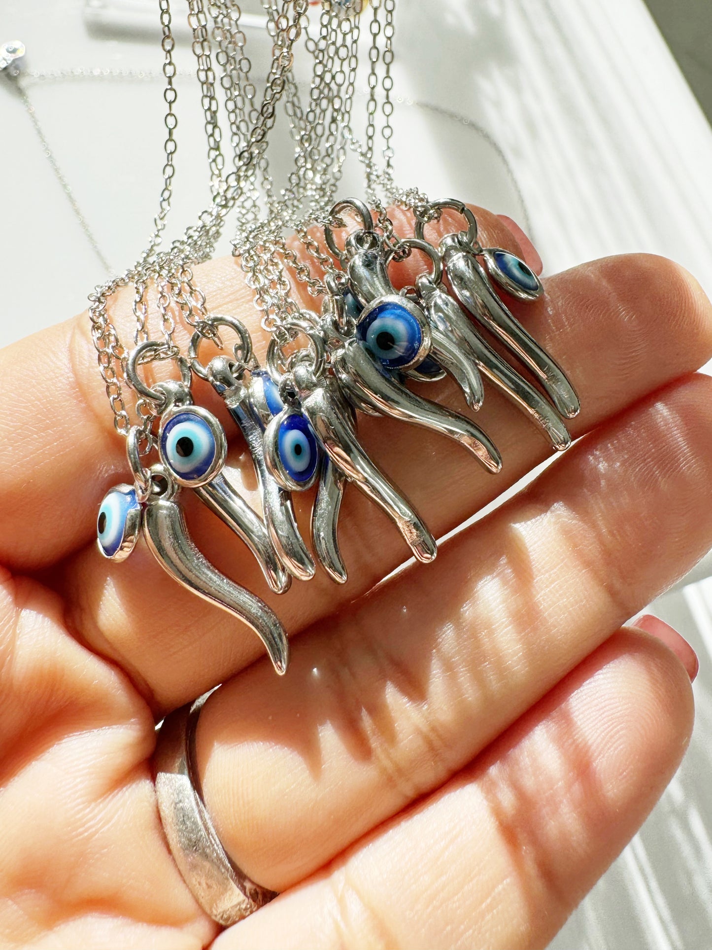 Evil Eye Chili Horn Maloccio Cornicello Charm Necklace