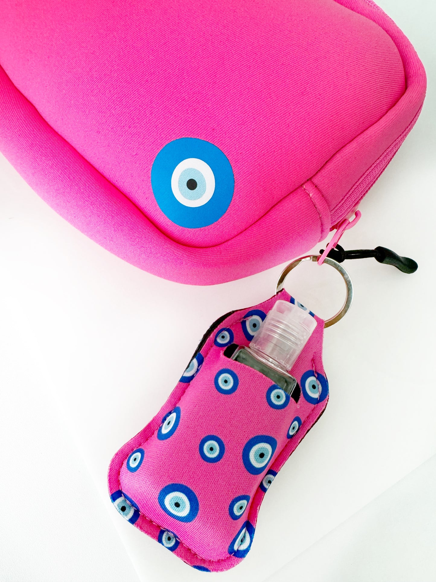 LIMITED EDITION Pink Evil Eye Neoprene Hand Sanitizer Holder Keychain