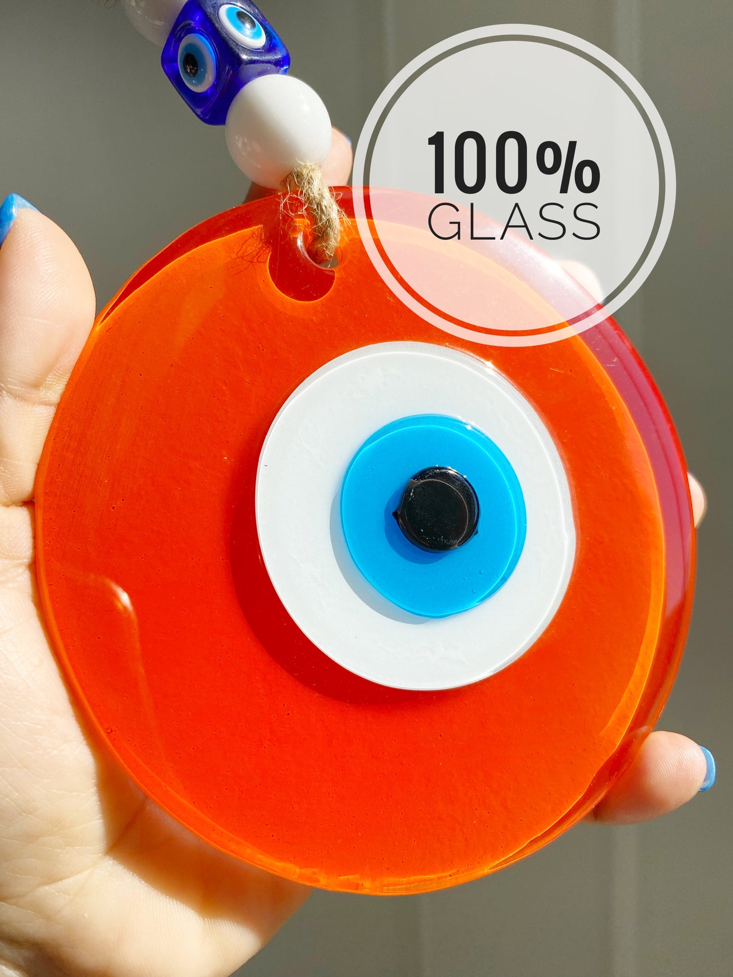 Orange Evil Eye Glass XL Amulet Decor