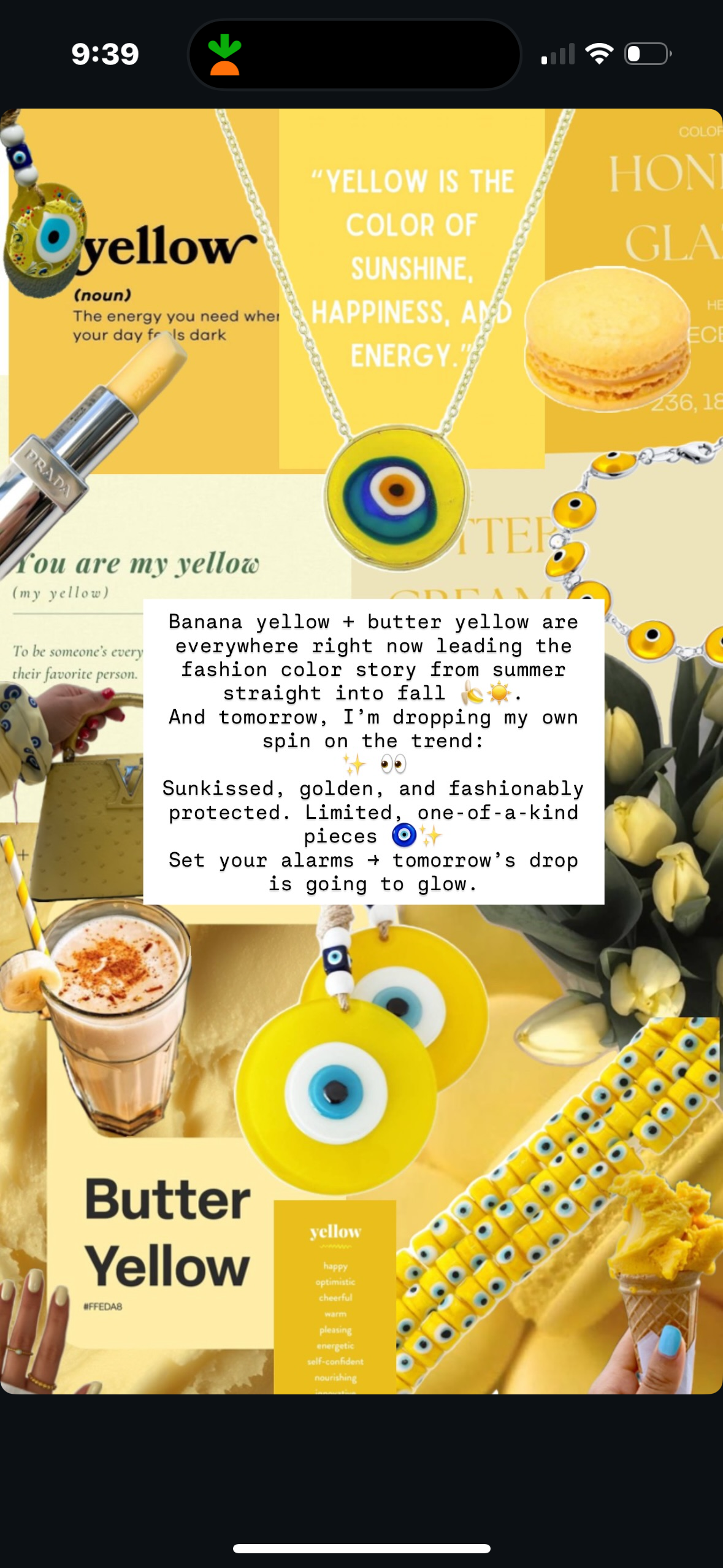 “The Perfect Yellow” Evil Eye Glass Amulet Artisan Necklace