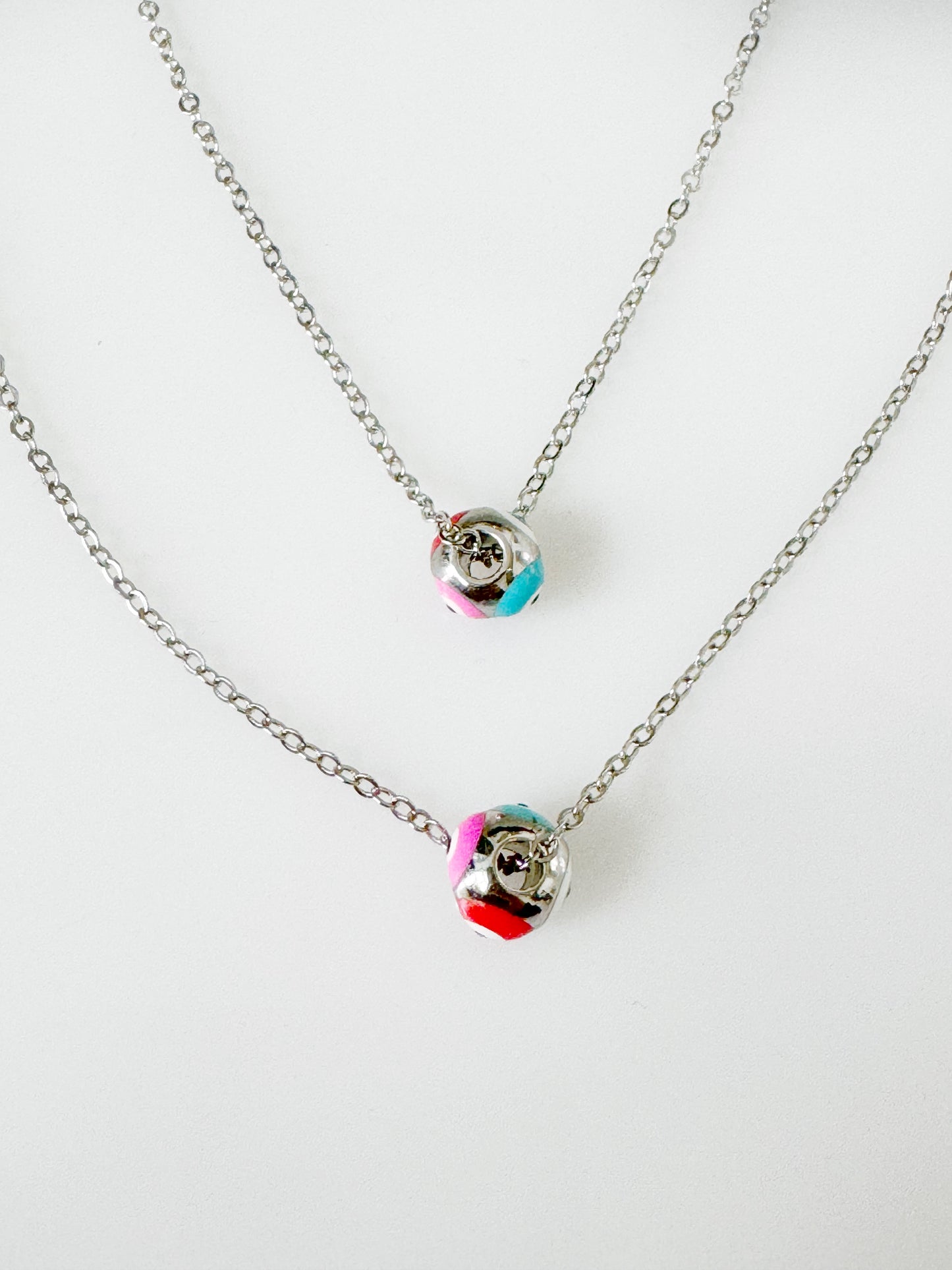 Evil Eye Silver Hand painted Cube Charm Necklace