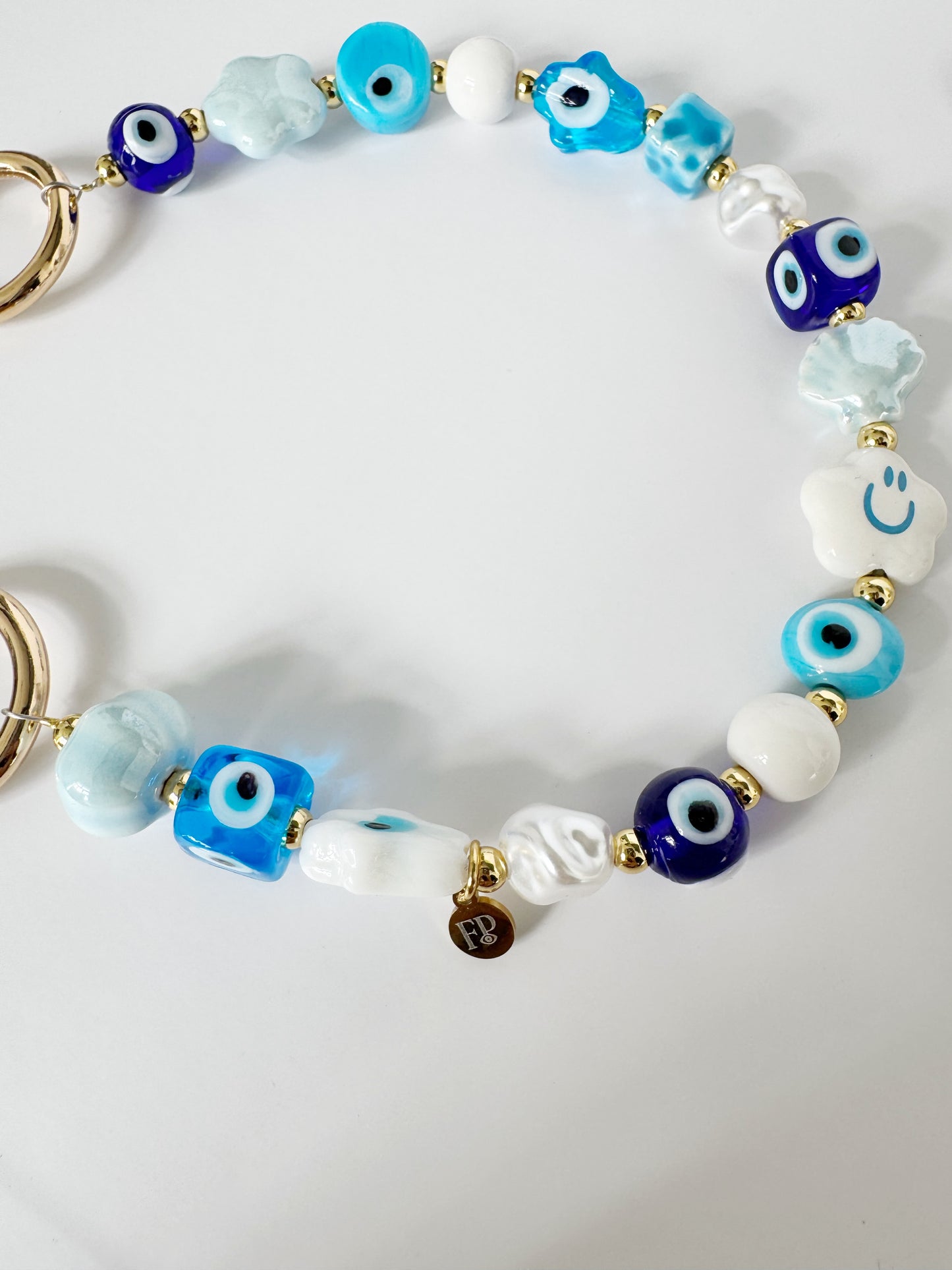Evil Eye Happy Blue Beaded Purse Bag Charm
