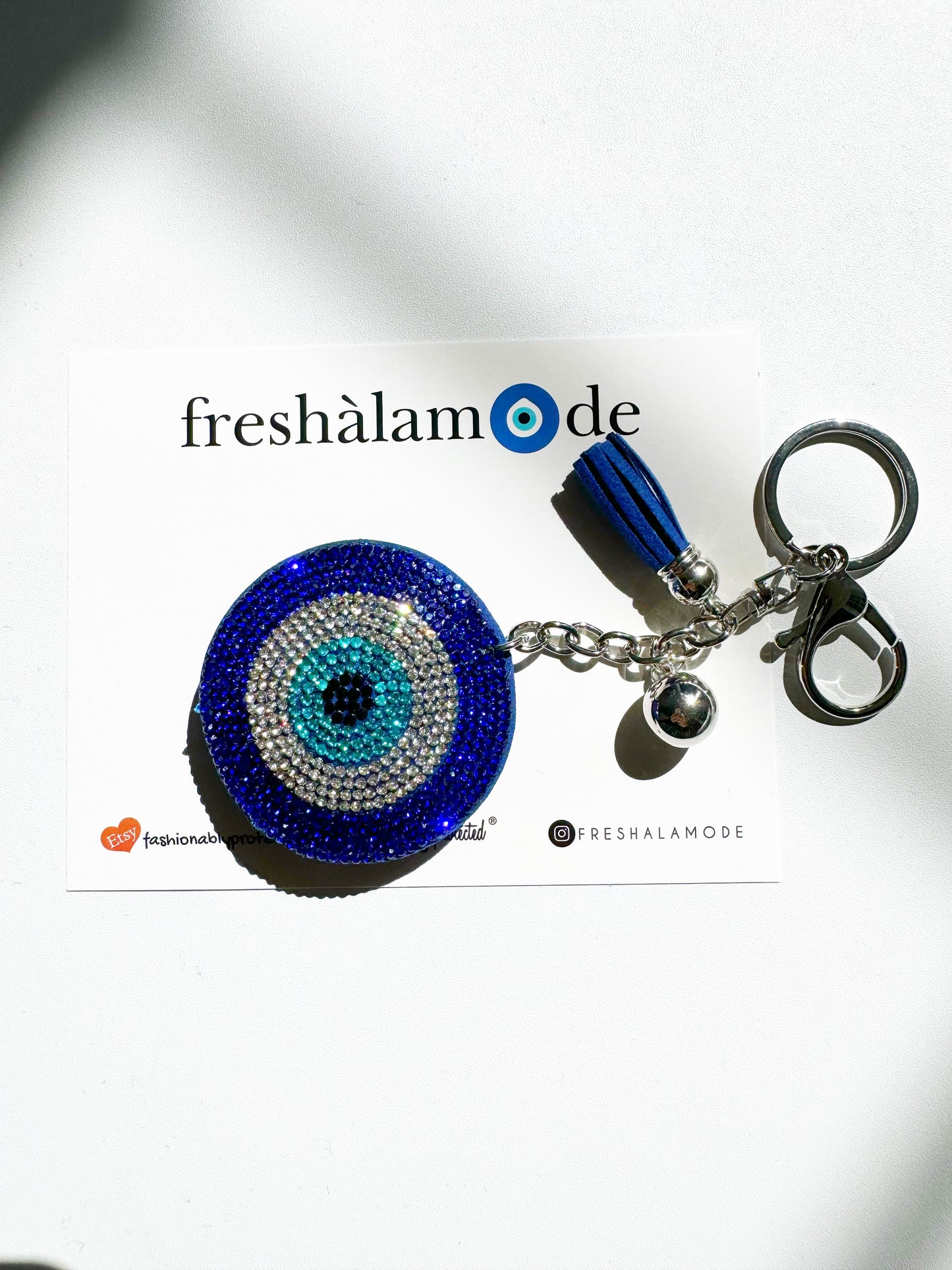 Classic Blue Evil Eye Crystal Keychain Clip