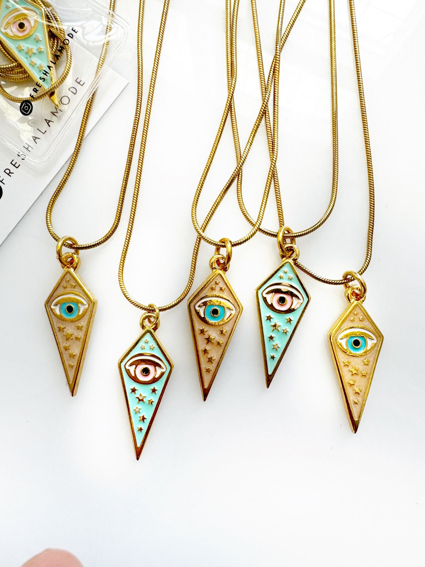 Evil Eye Geometric Pastel Charm Necklace