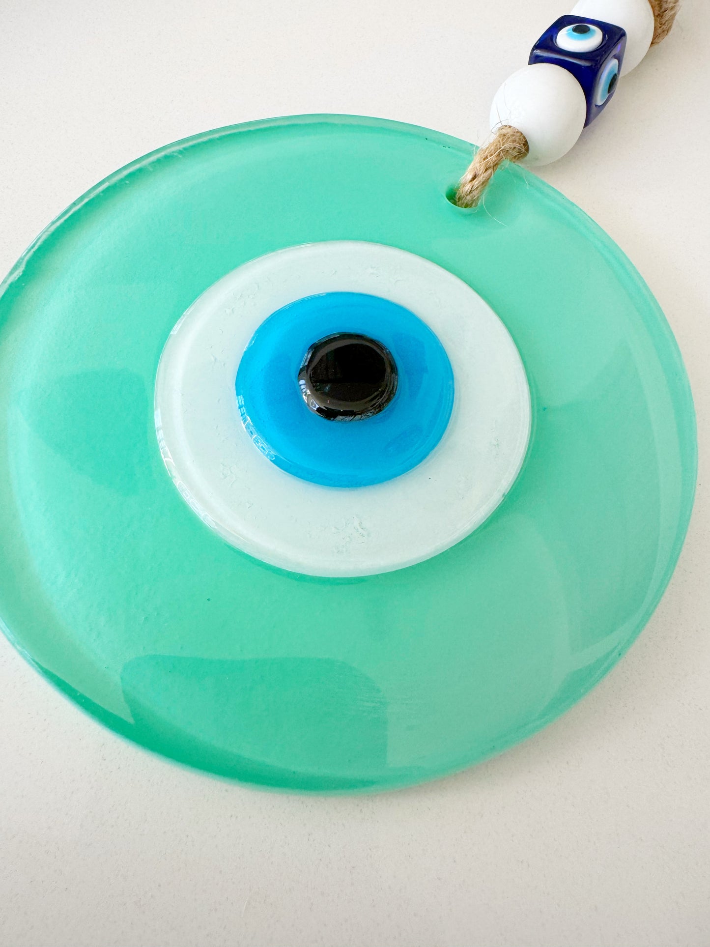 NEW! Teal Evil Eye Glass Amulet with Dustbag. SHIPS FREE!