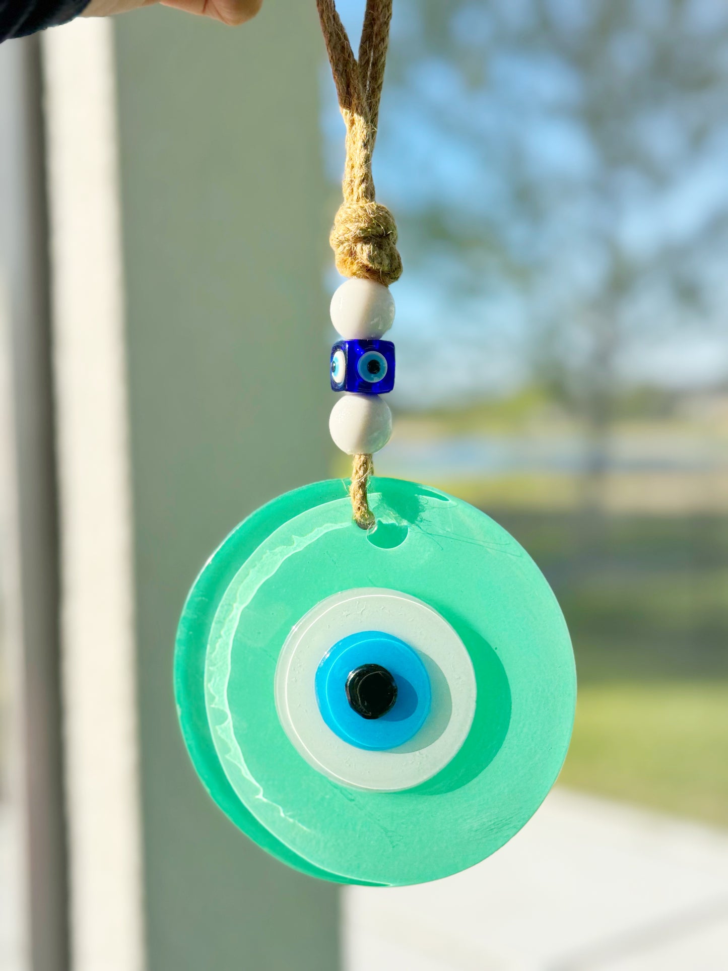 NEW! Teal Evil Eye Glass Amulet with Dustbag. SHIPS FREE!