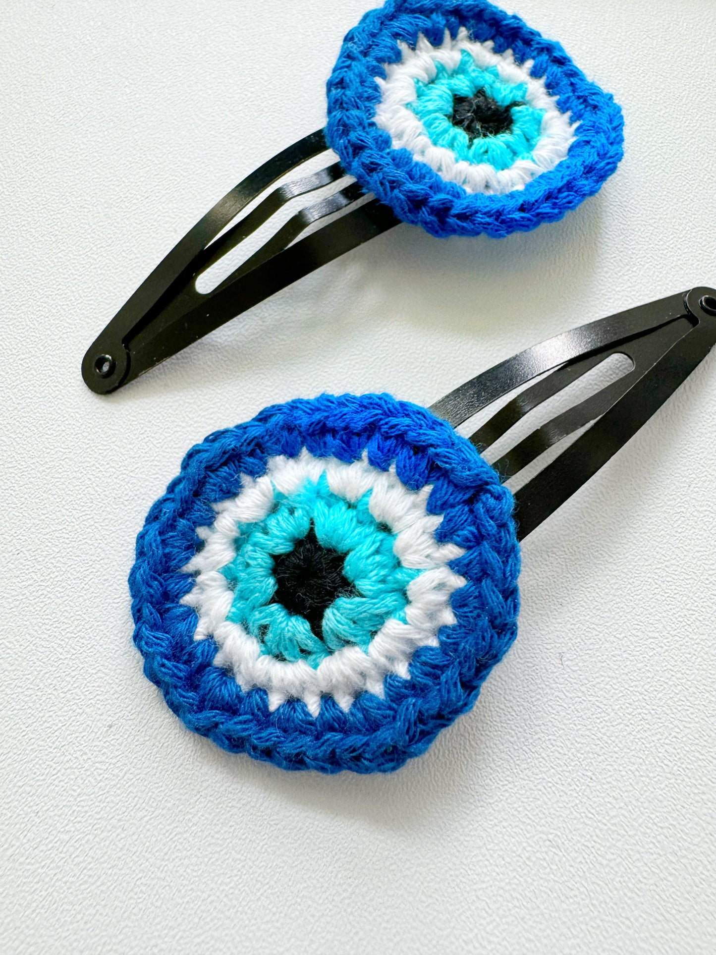 Evil Eye Crochet Knitted Hair Snap Clips Set