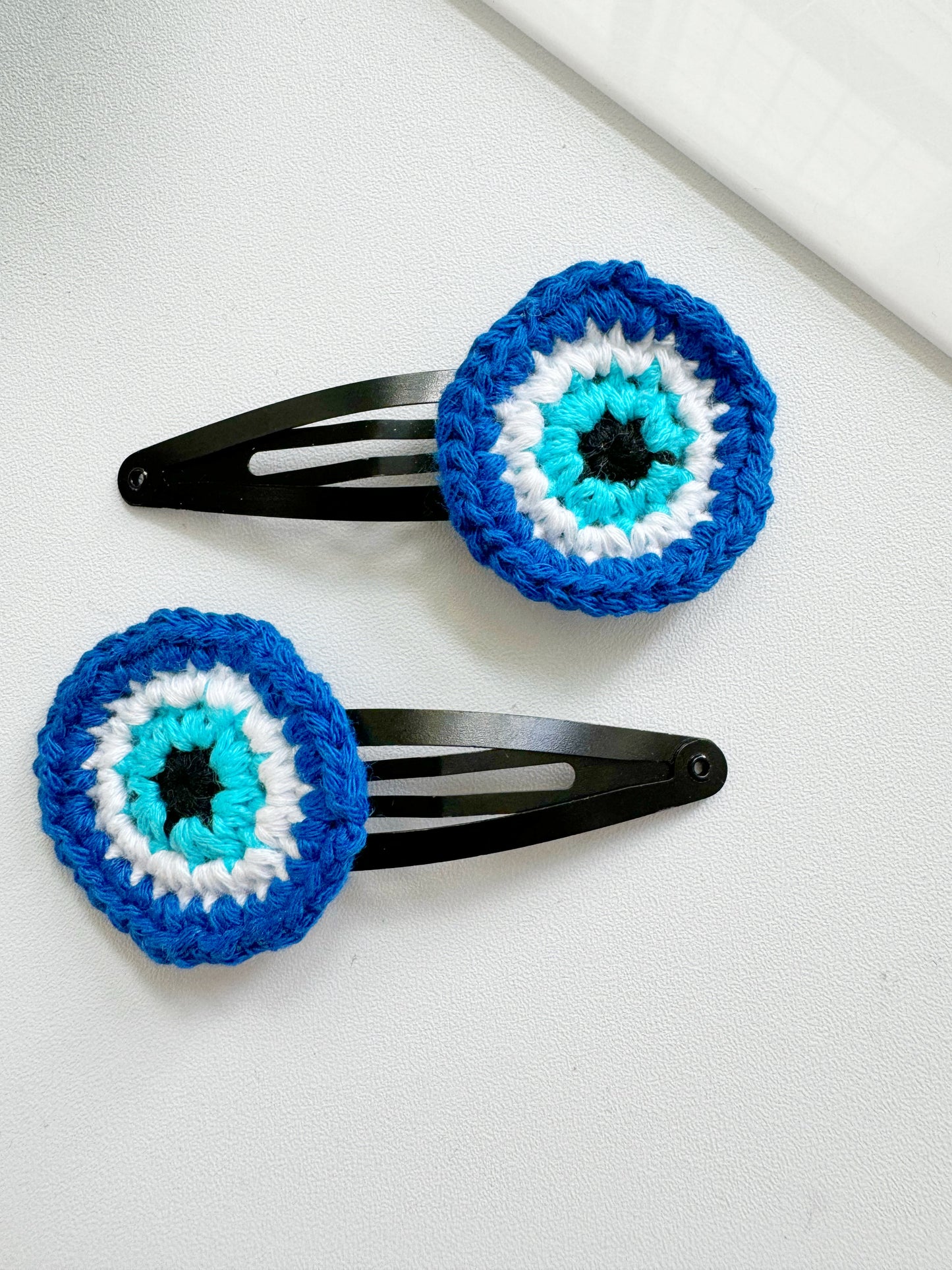 Evil Eye Crochet Knitted Hair Snap Clips Set