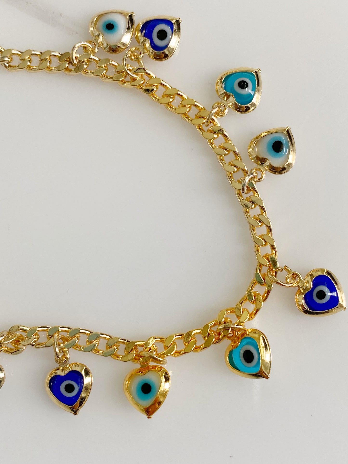 Evil Eye Heart Charmed Cuban Link Bracelet