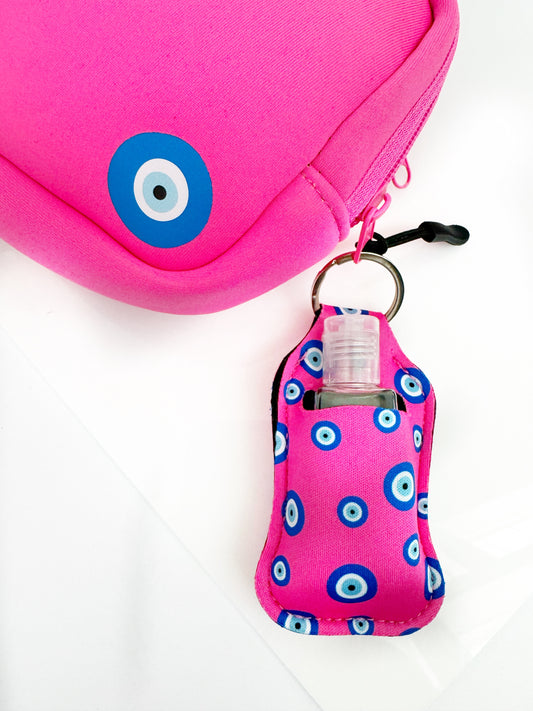 LIMITED EDITION Pink Evil Eye Neoprene Hand Sanitizer Holder Keychain