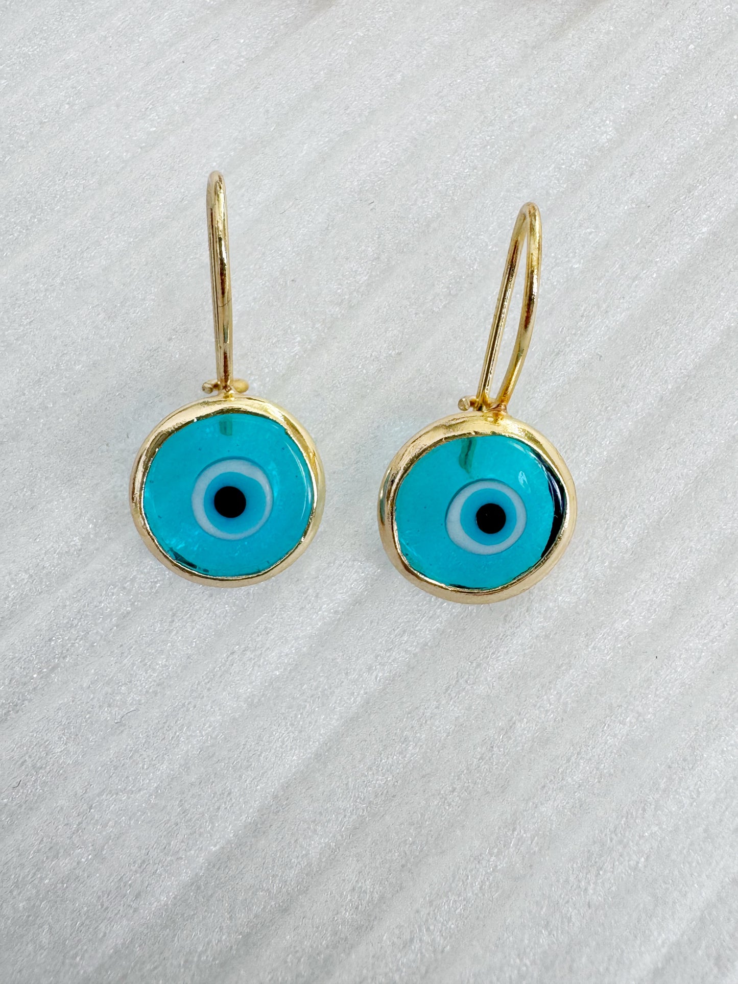 Evil Eye Glass Jewel Drop Earrings 24k brushed