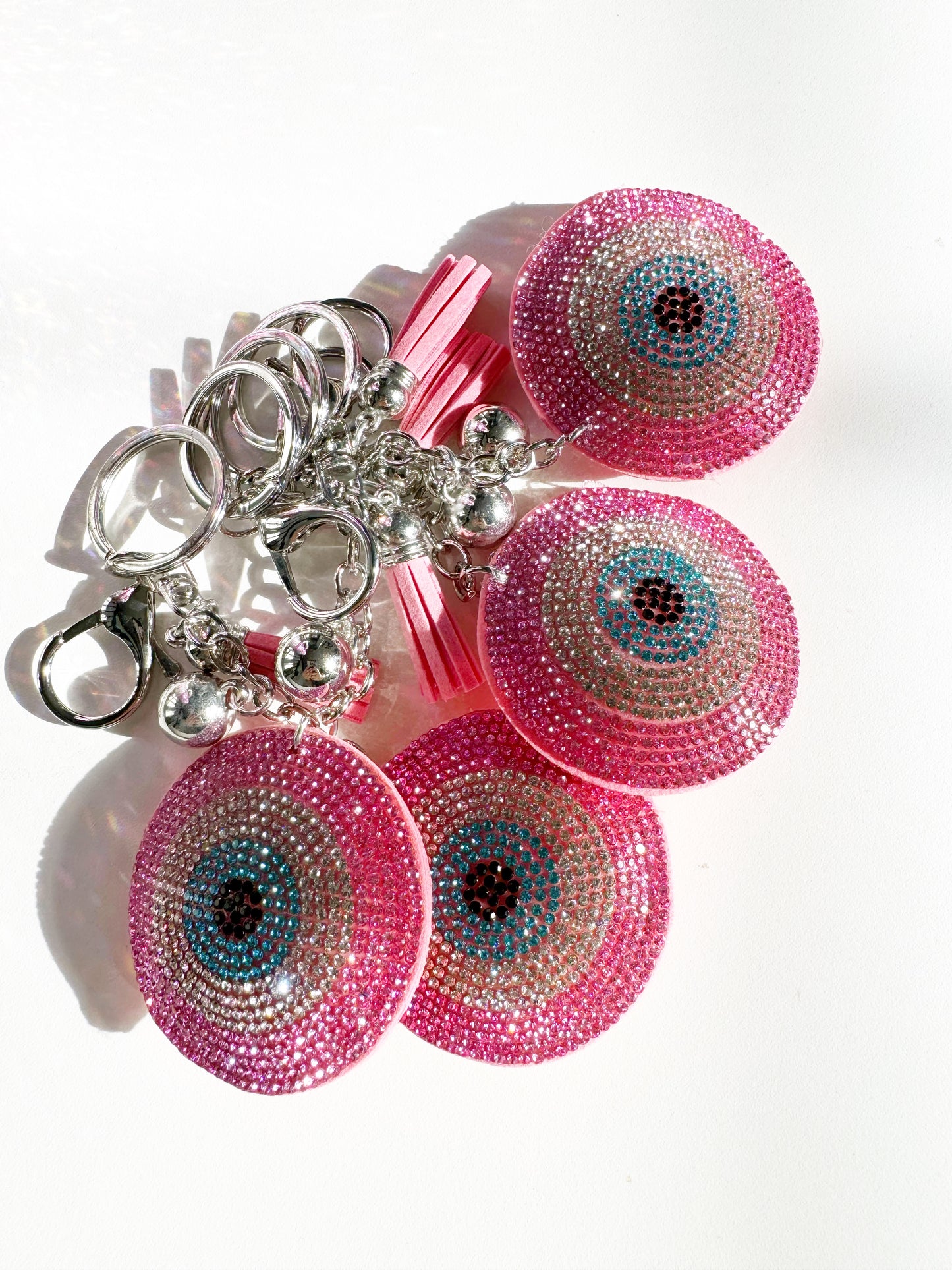 Pink Evil Eye Crystal Key Chain Clip Gift