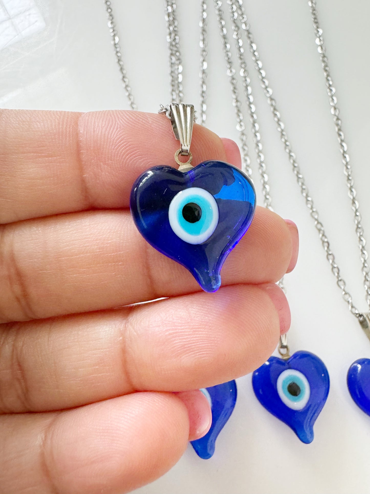 SALE! Evil Eye Blue Glass Heart Charm Necklace