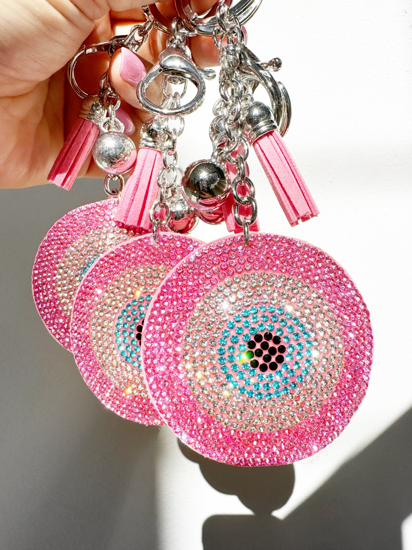 Pink Evil Eye Crystal Key Chain Clip Gift