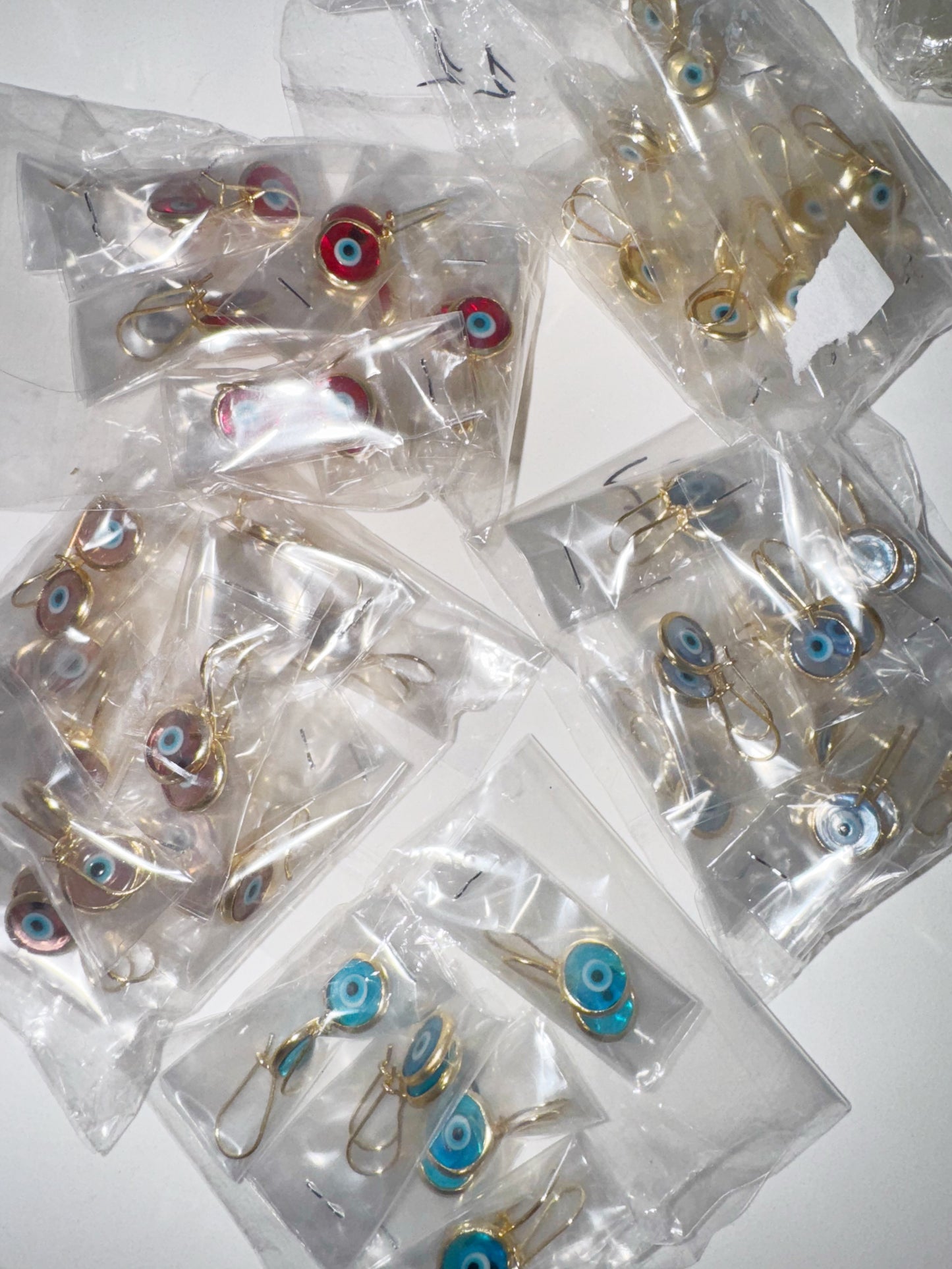 Evil Eye Glass Jewel Drop Earrings 24k brushed