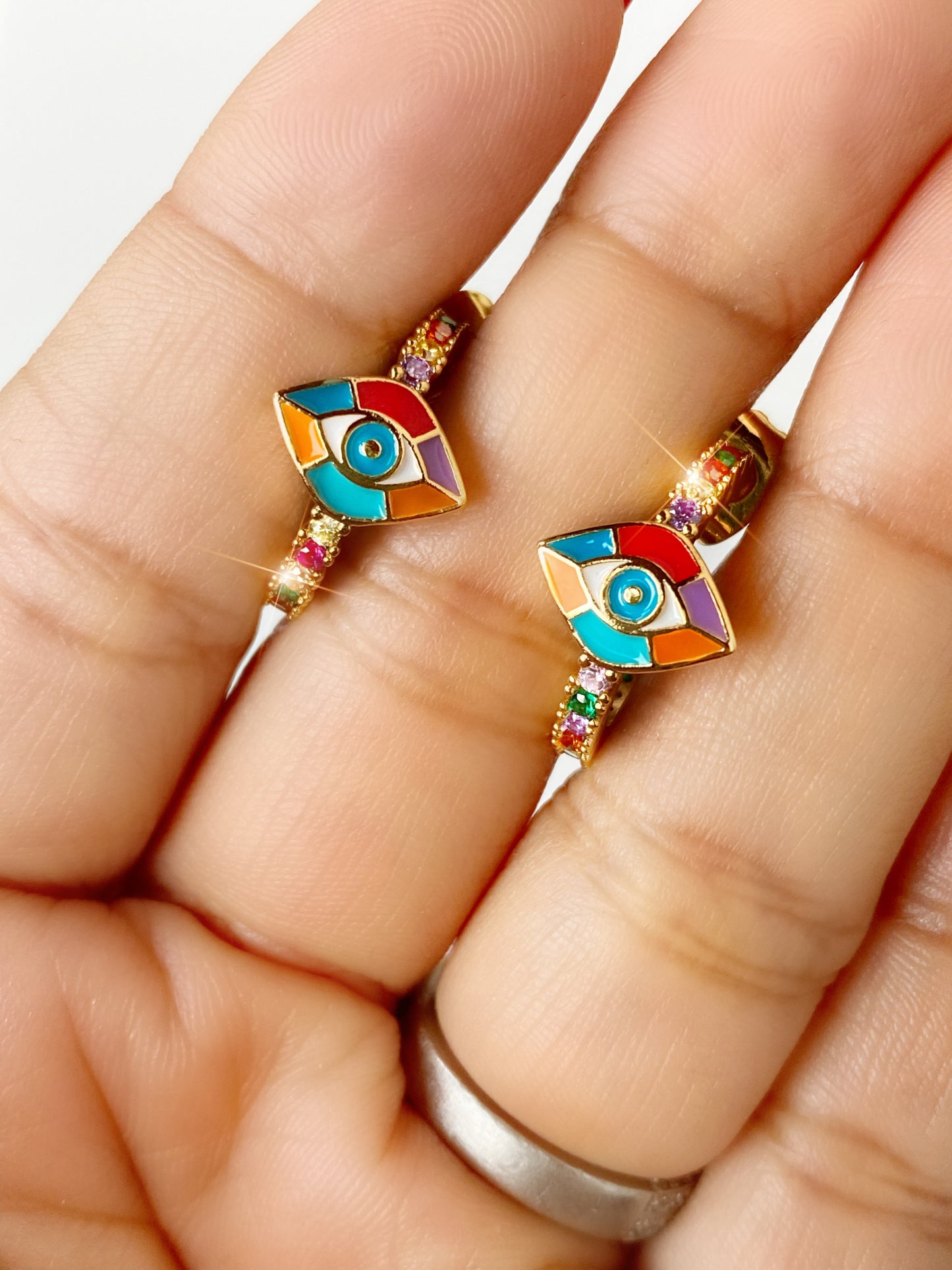 Evil Eye Colorful Crystal Huggie Earrings