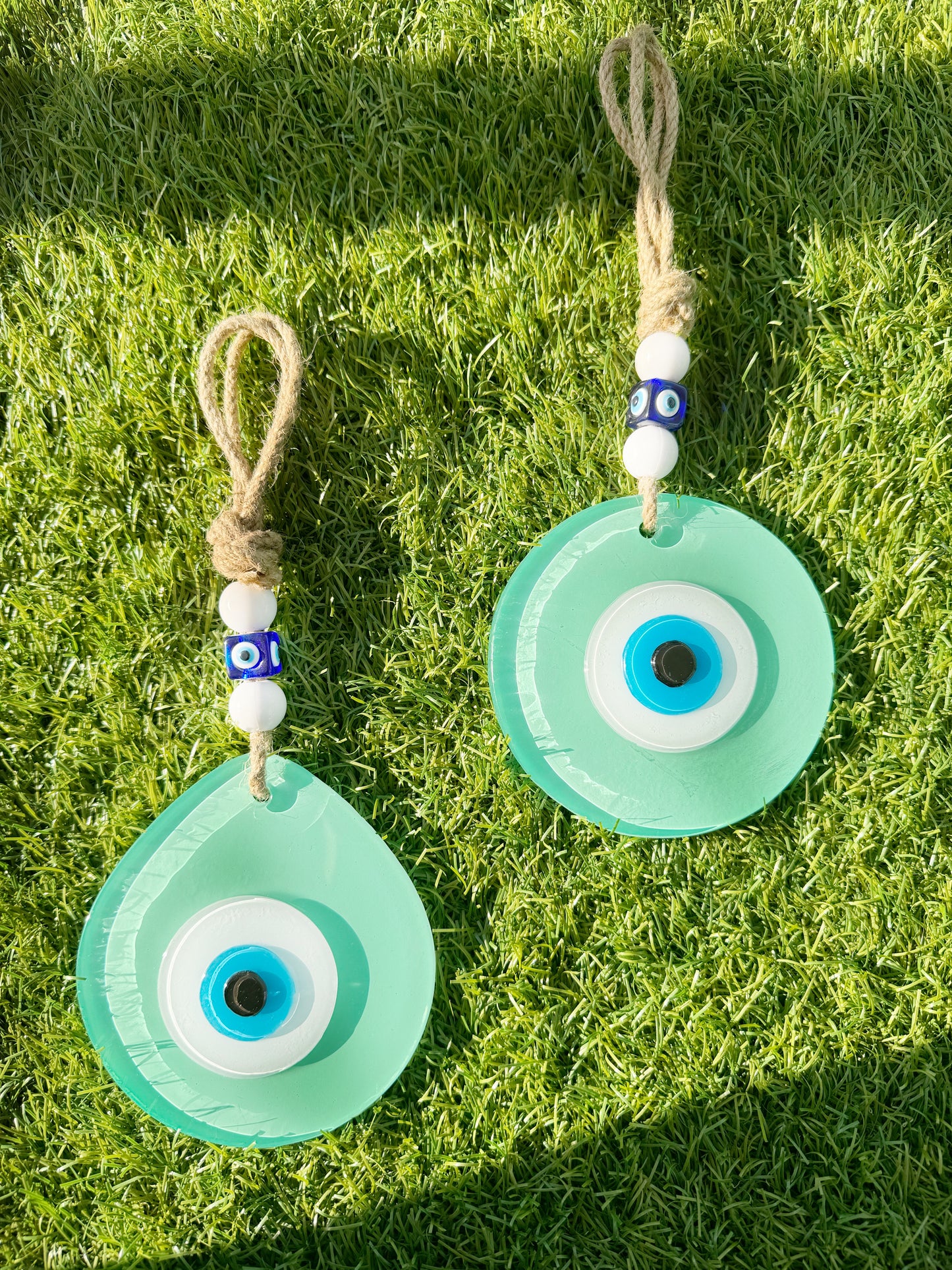 NEW! Teal Evil Eye Glass Amulet with Dustbag. SHIPS FREE!