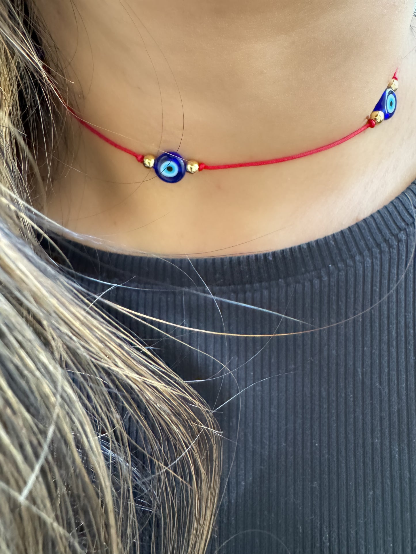 Evil Eye Red String Adjustable Choker Cord Necklace