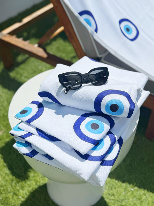 White Evil Eye Microfiber Towel