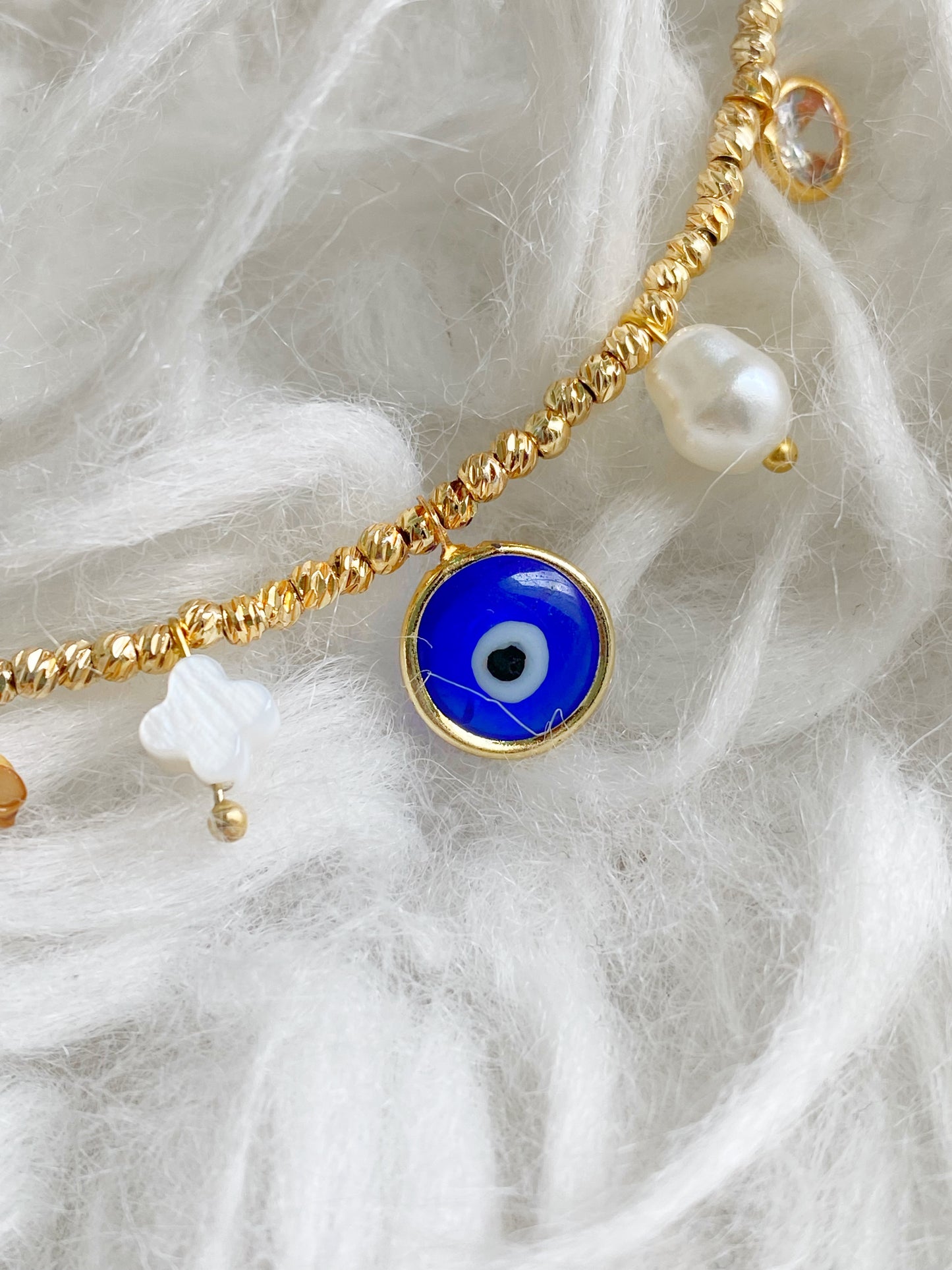 Evil Eye Earthy Beaded Charm Necklace