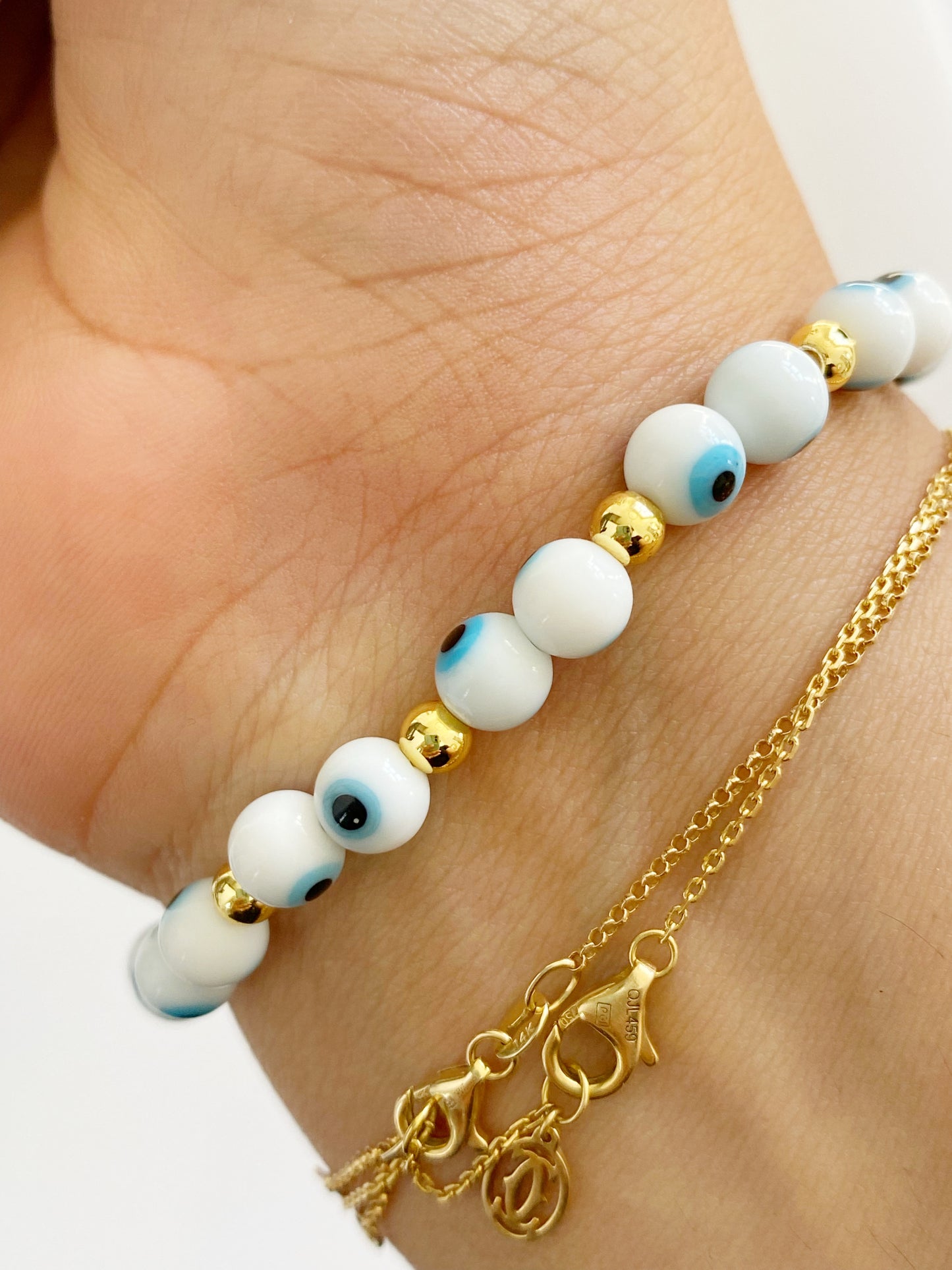 Classic Evil Eye White Beaded Bracelet