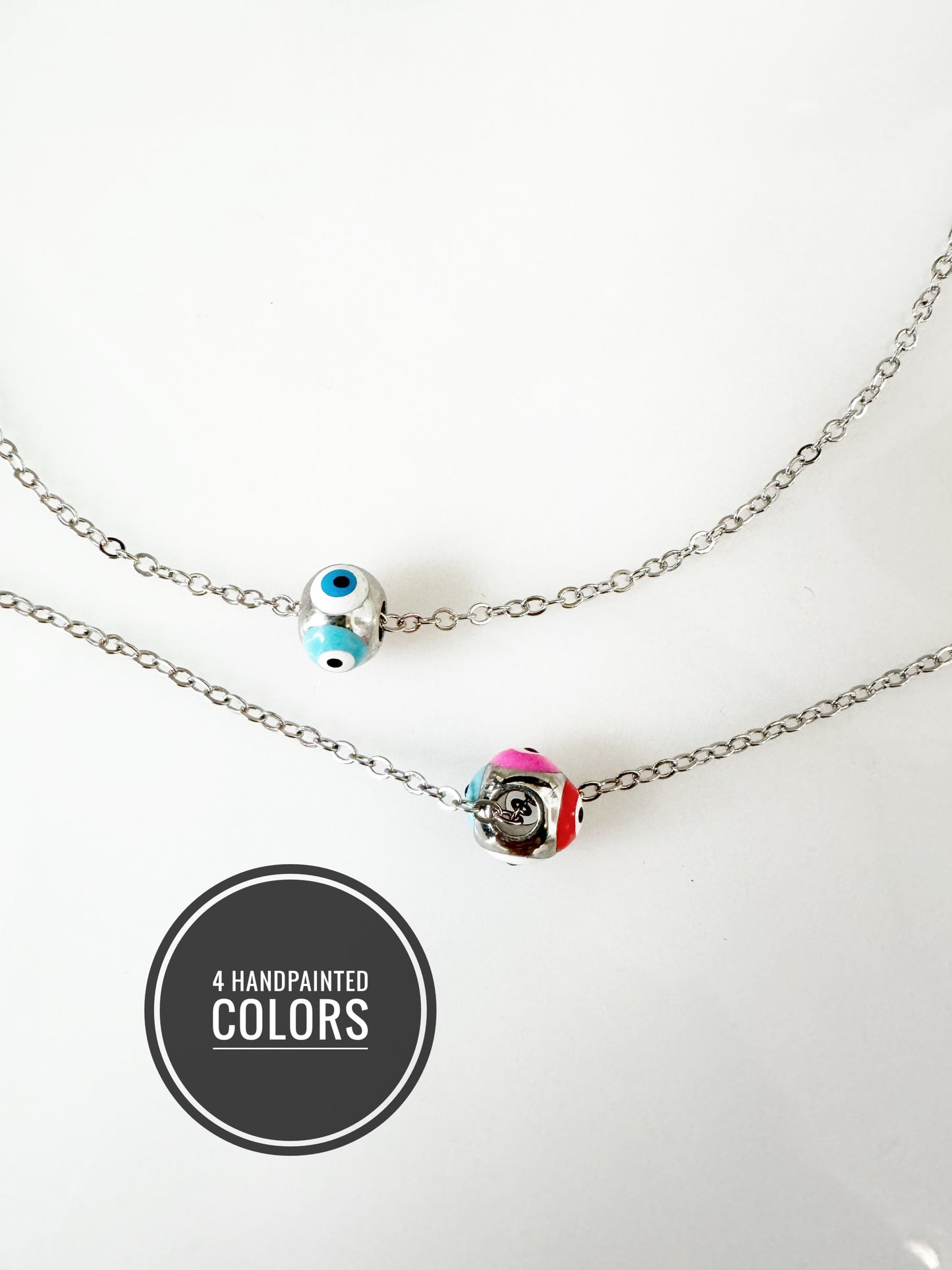 Evil Eye Silver Hand painted Cube Charm Necklace