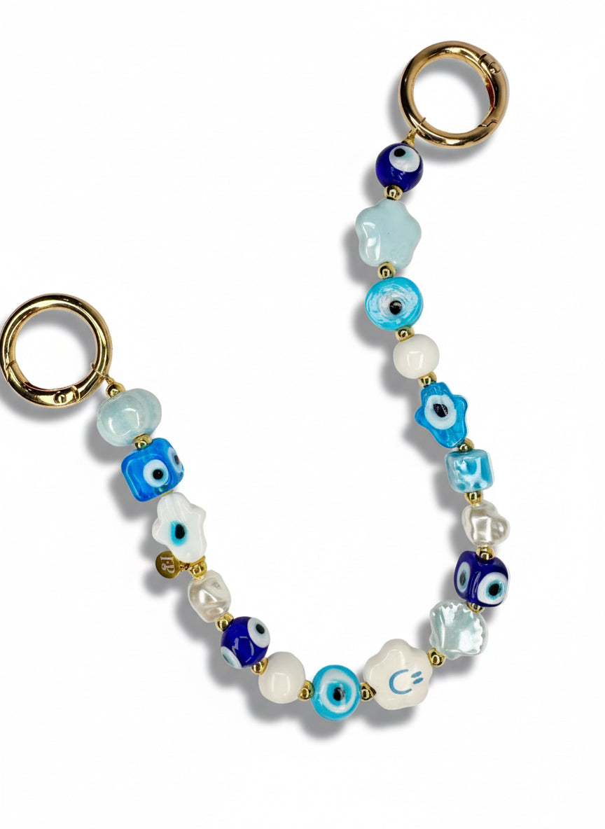 Evil Eye Happy Blue Beaded Purse Bag Charm