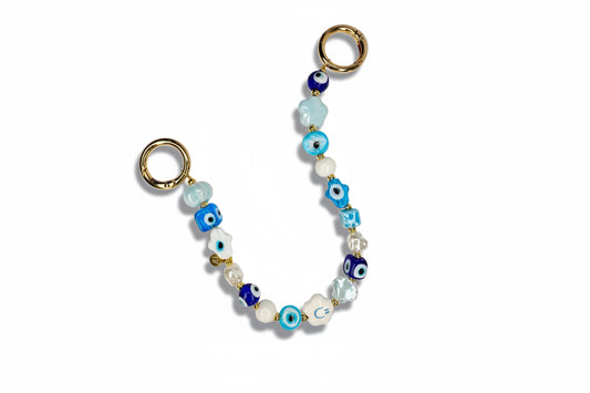 Evil Eye Happy Blue Beaded Purse Bag Charm