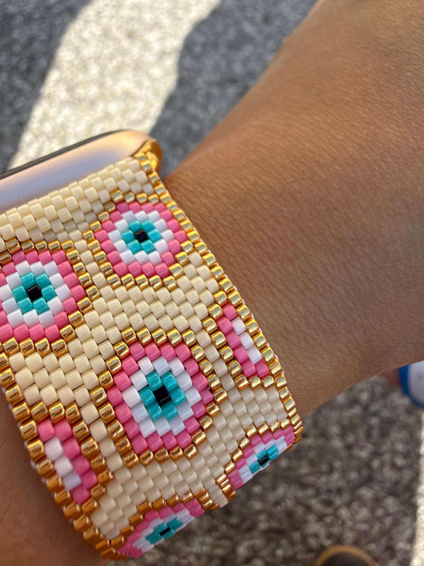 Pink Evil Eye Miyuki Beaded Tassel Watch Strap (italia bracelet included)