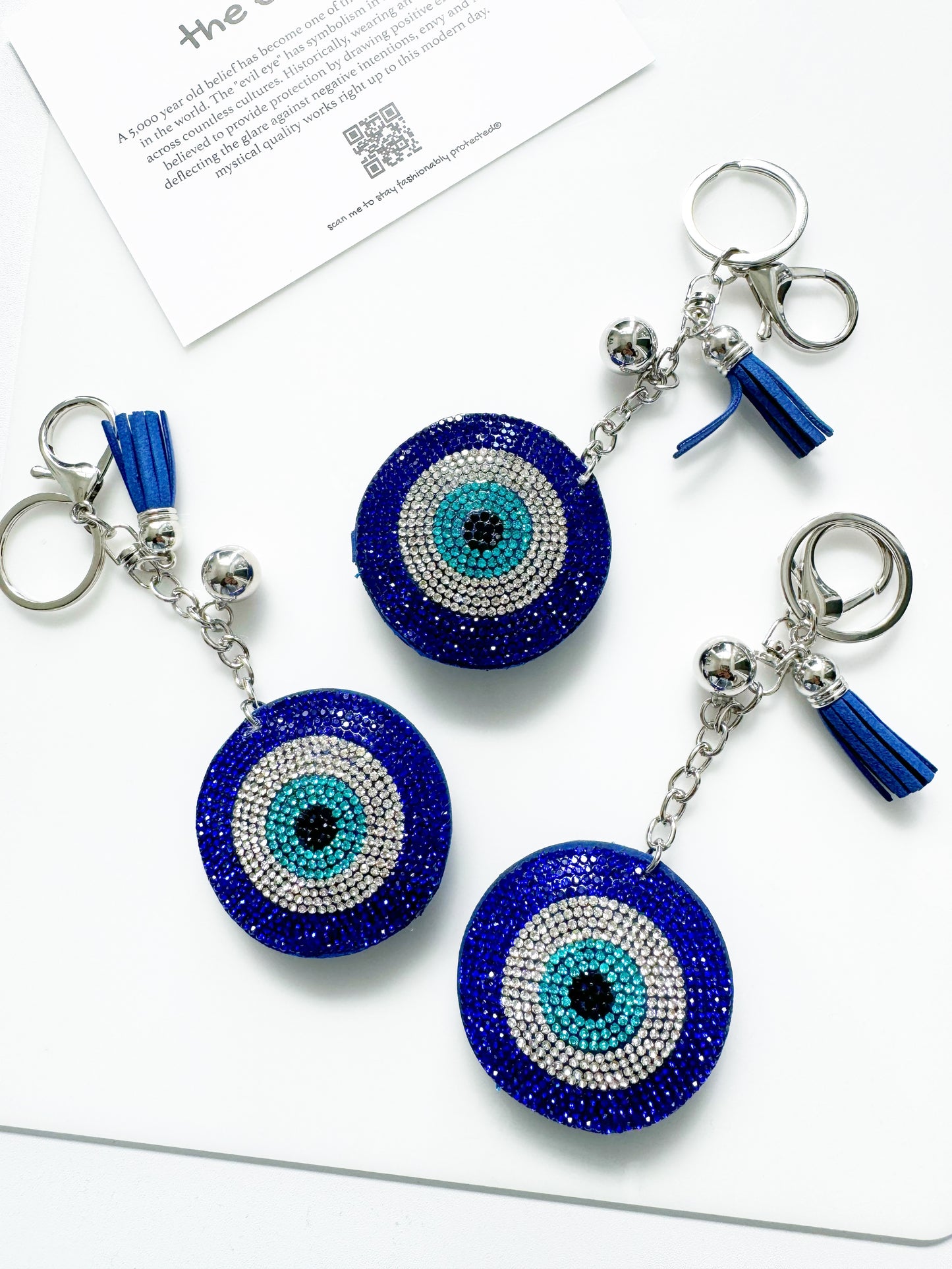 Classic Blue Evil Eye Crystal Keychain Clip