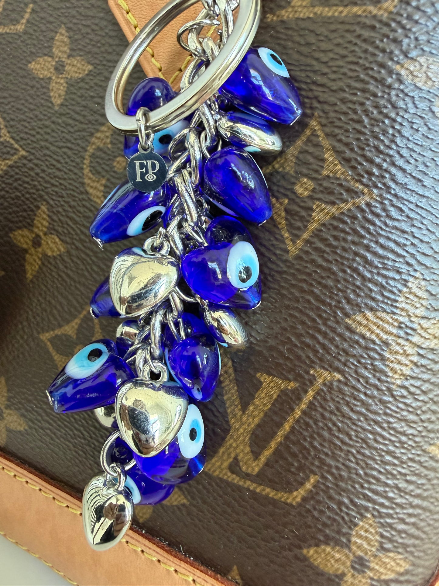 Glass Heart Evil Eye Cascade Purse Charm / Keychain
