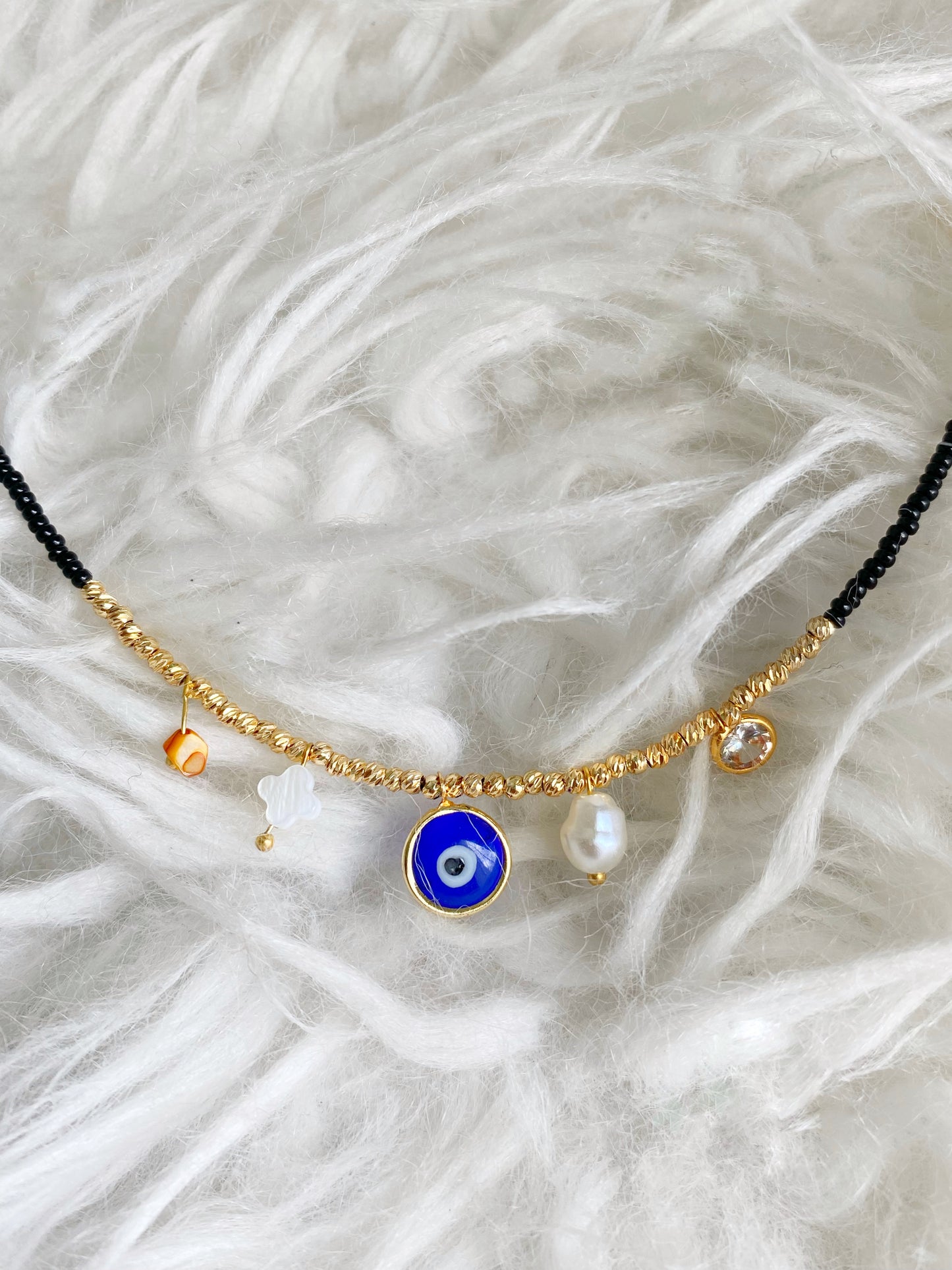 Evil Eye Earthy Beaded Charm Necklace