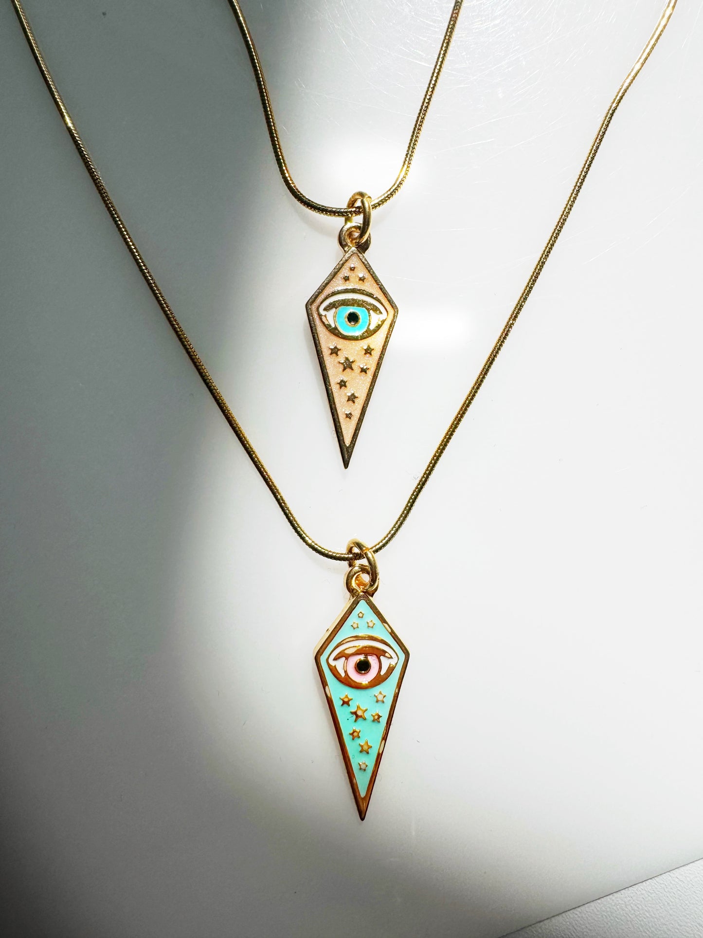 Evil Eye Geometric Pastel Charm Necklace