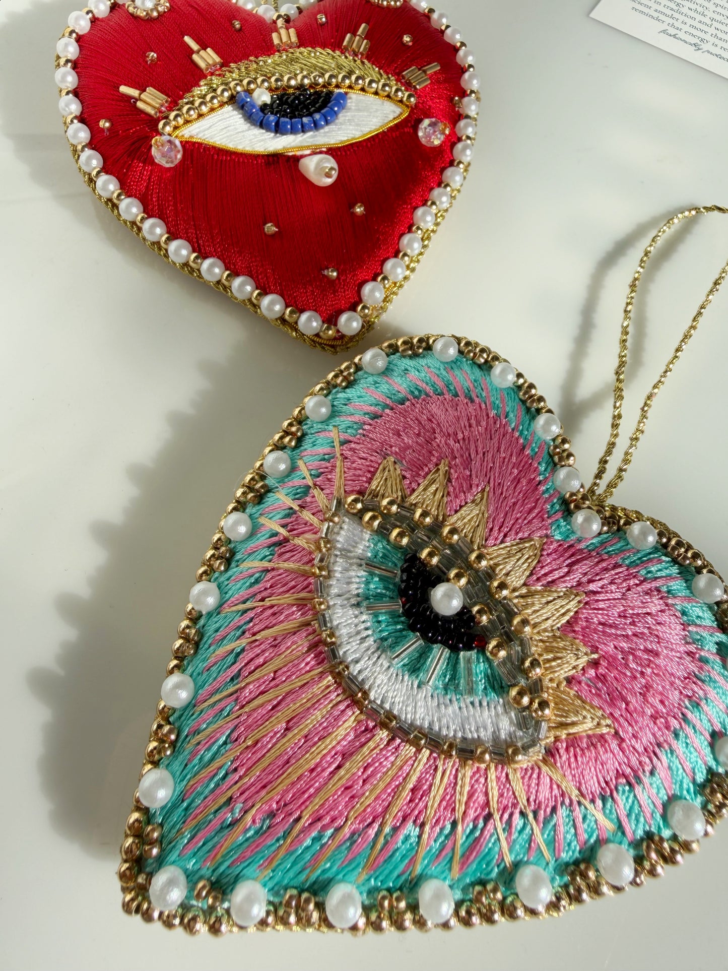 Hand Embroidered Evil Eye Heart Plush Decor includes GIFTBAG