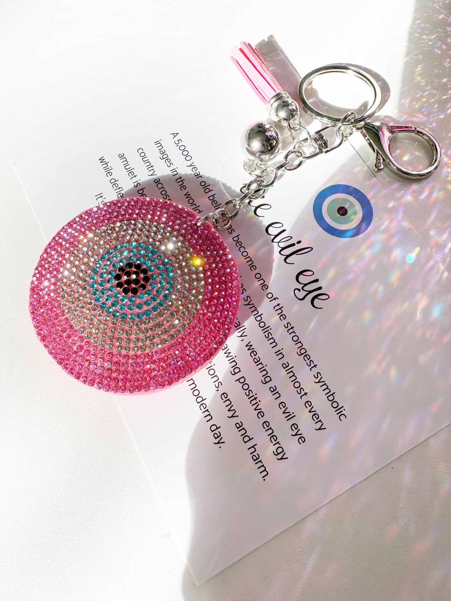 Pink Evil Eye Crystal Key Chain Clip Gift