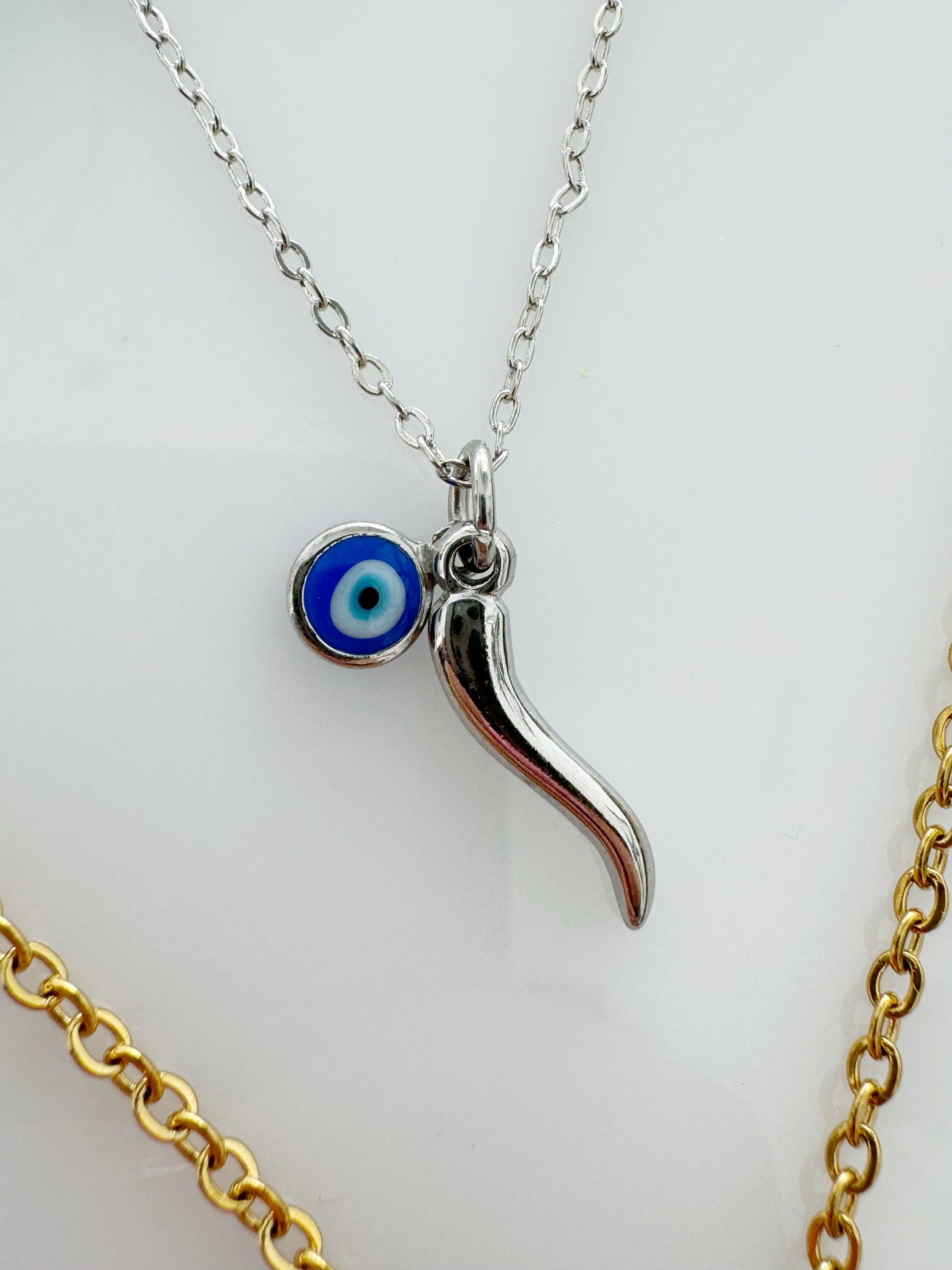 Evil Eye Chili Horn Maloccio Cornicello Charm Necklace