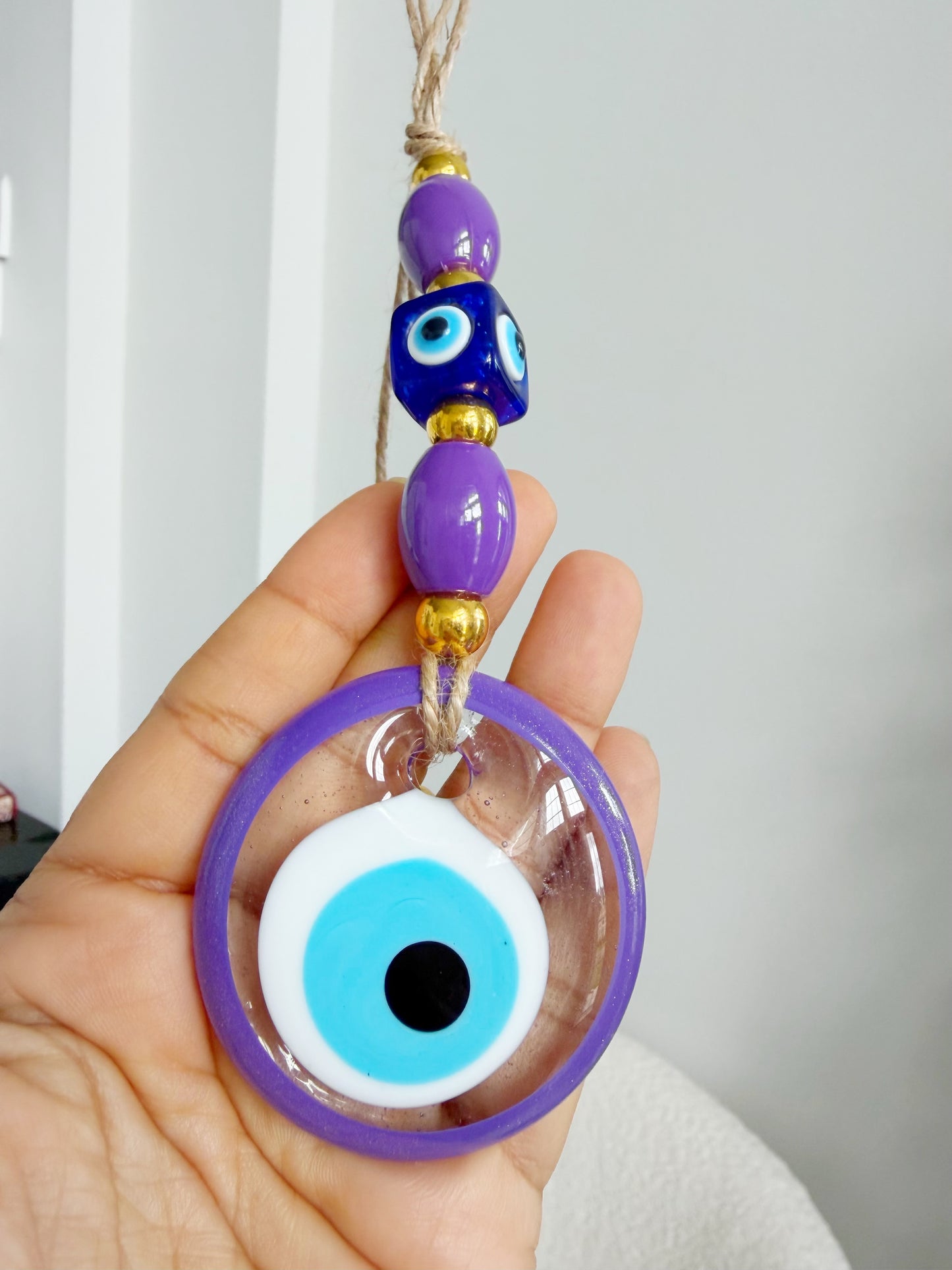 Clear Lavender Painted Evil Eye Amulet
