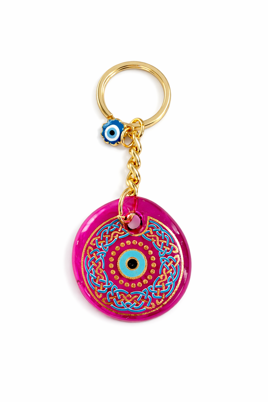 Midnight Magenta Glass Evil Eye Keychain