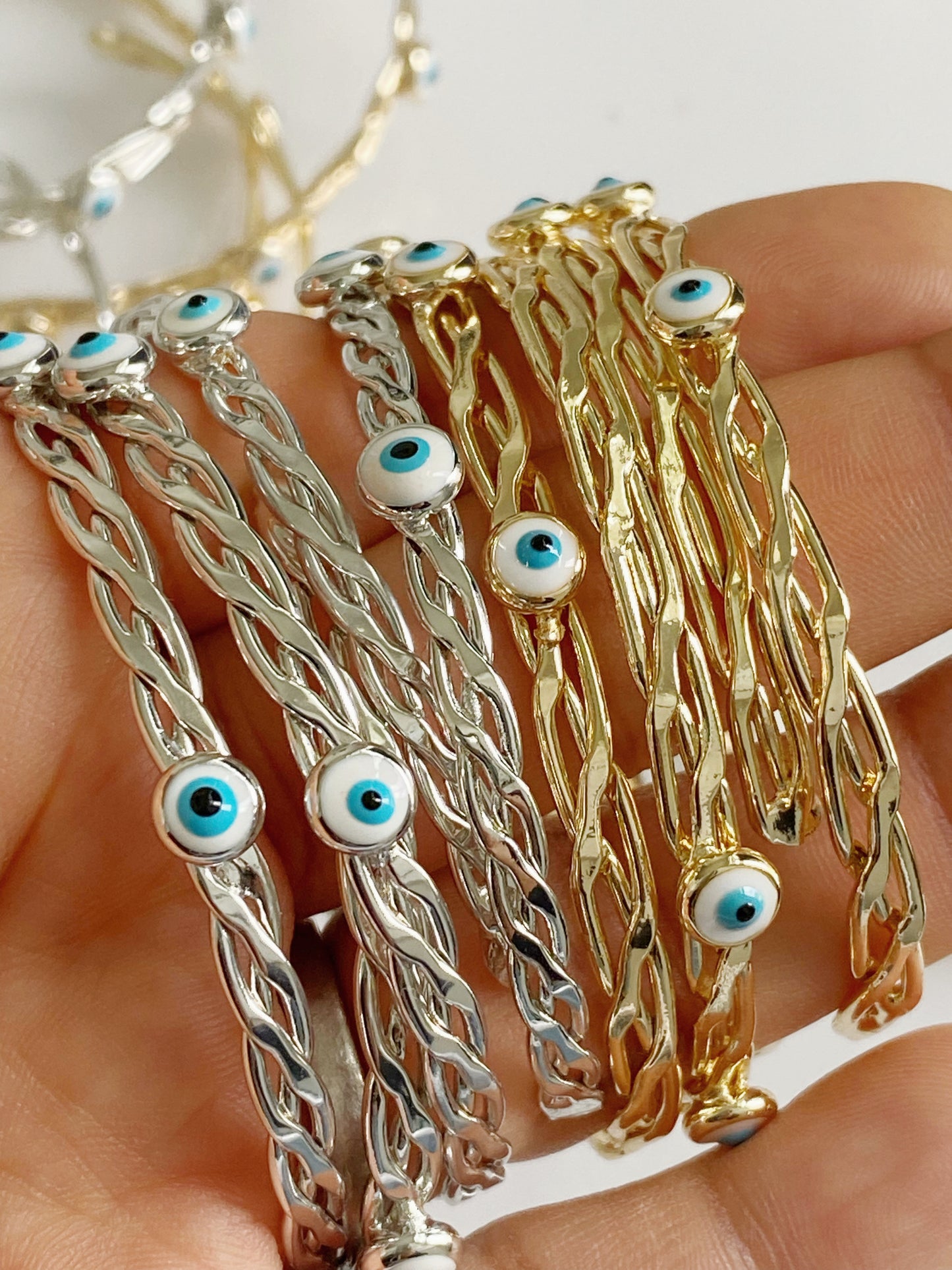 Evil Eye Chained Bangle Cuff