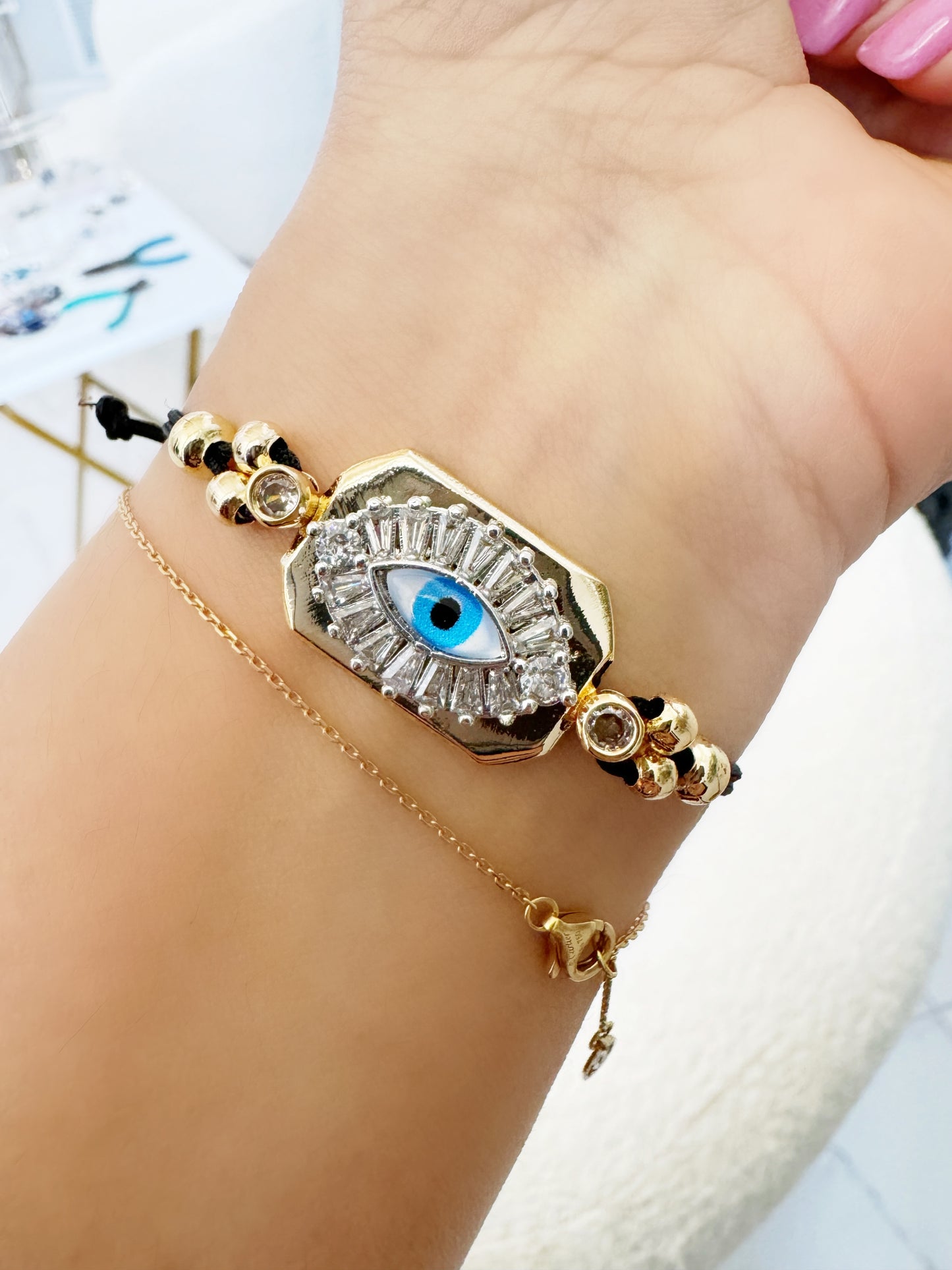 Evil Eye Golden Crystal Bar Bracelet