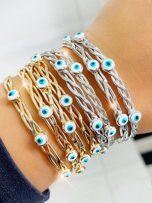 Evil Eye Chained Bangle Cuff