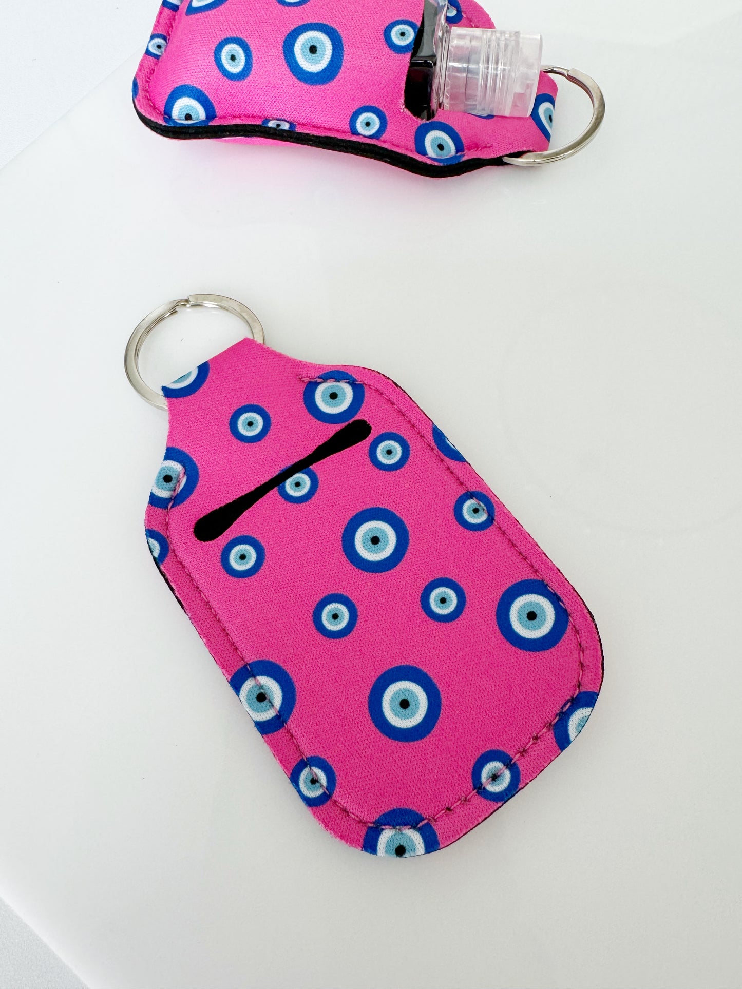 LIMITED EDITION Pink Evil Eye Neoprene Hand Sanitizer Holder Keychain