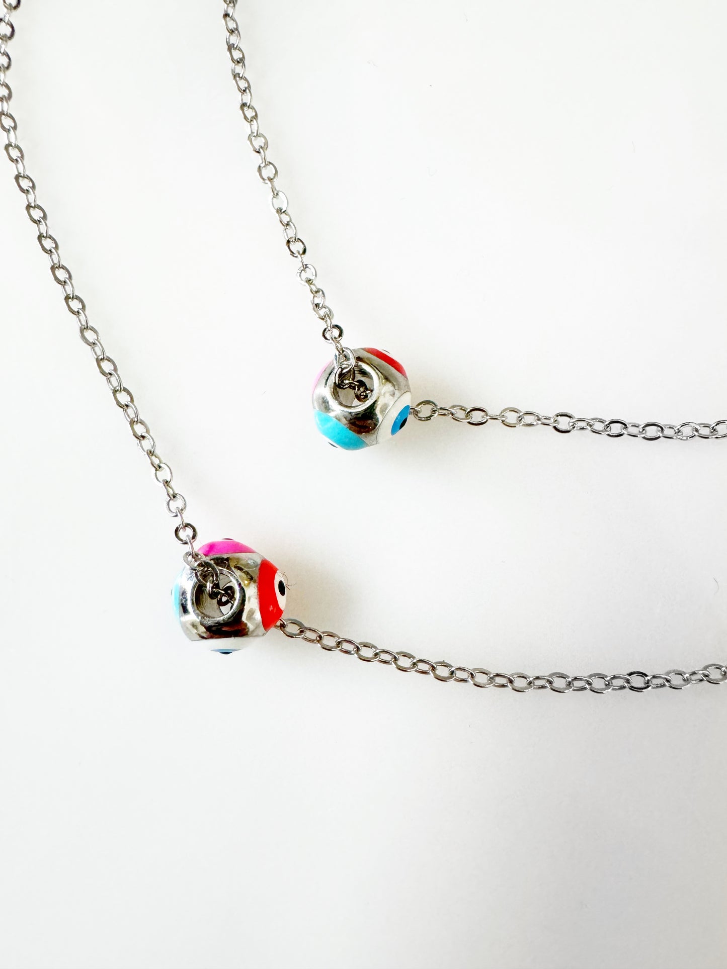 Evil Eye Silver Hand painted Cube Charm Necklace