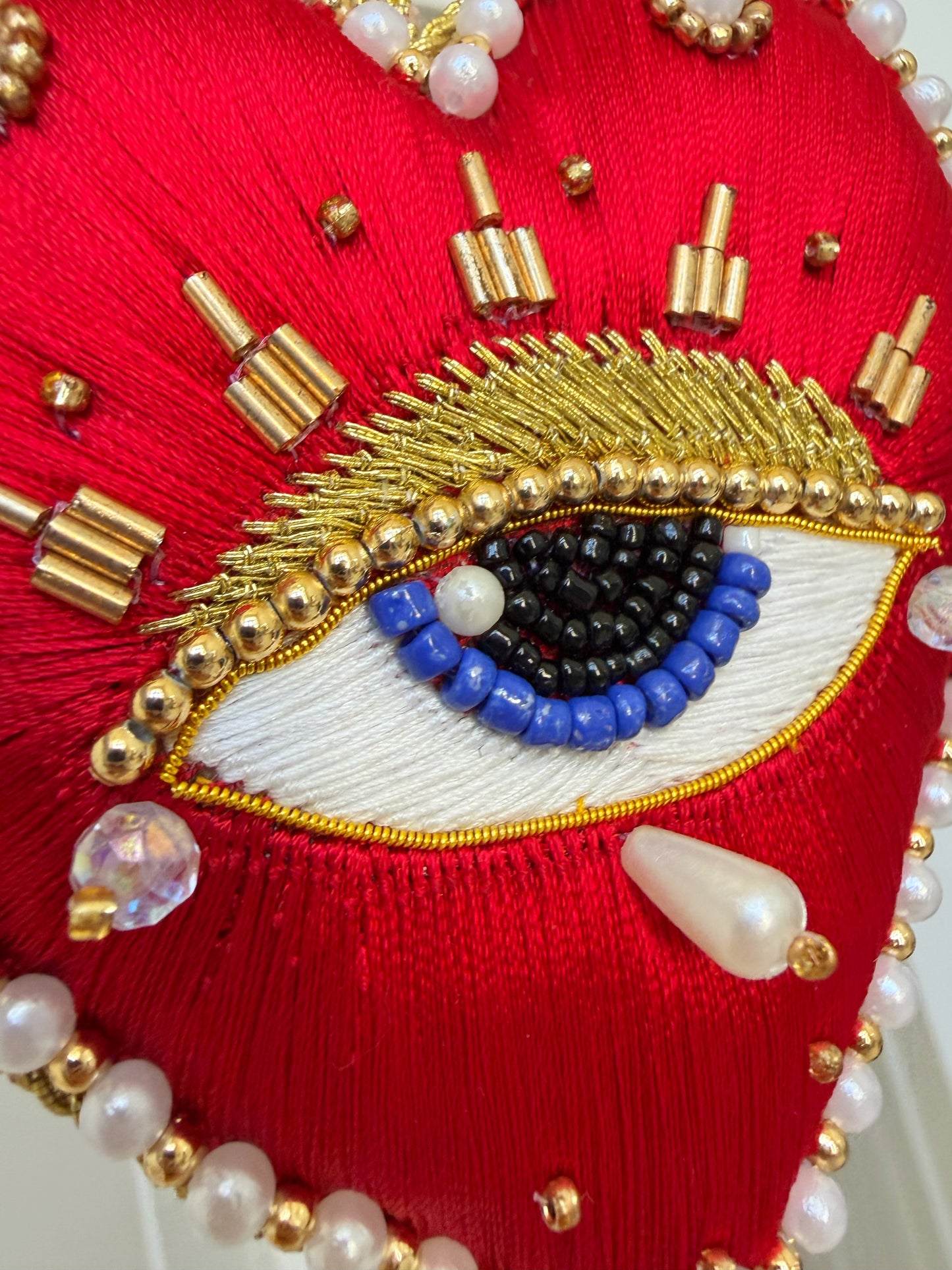 Hand Embroidered Evil Eye Heart Plush Decor includes GIFTBAG