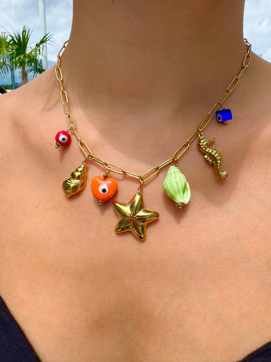 Golden Seas Evil Eye Charm Necklace