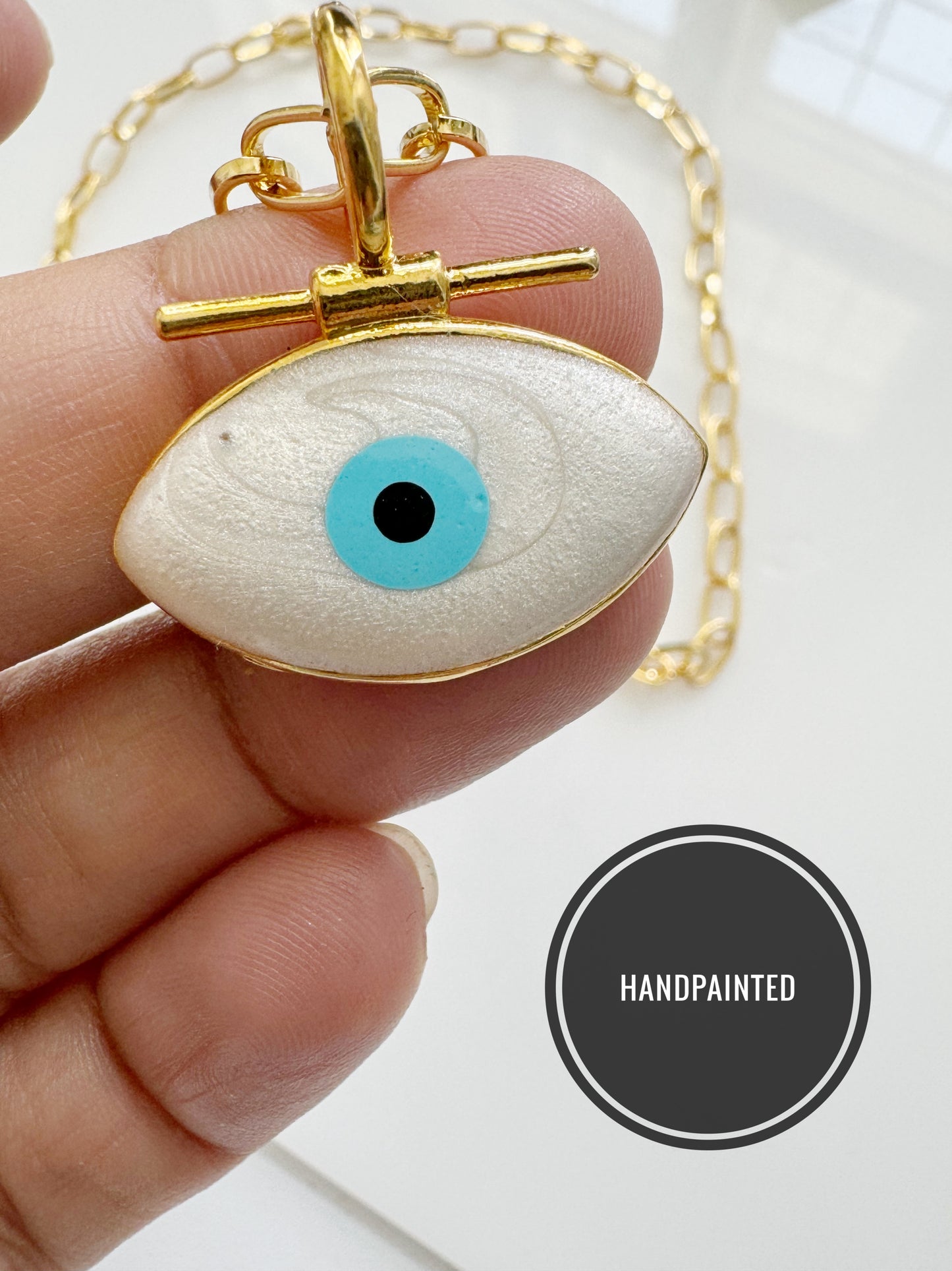 Evil Eye Oversized Amulet Charm and Chain Necklace 24kt plated