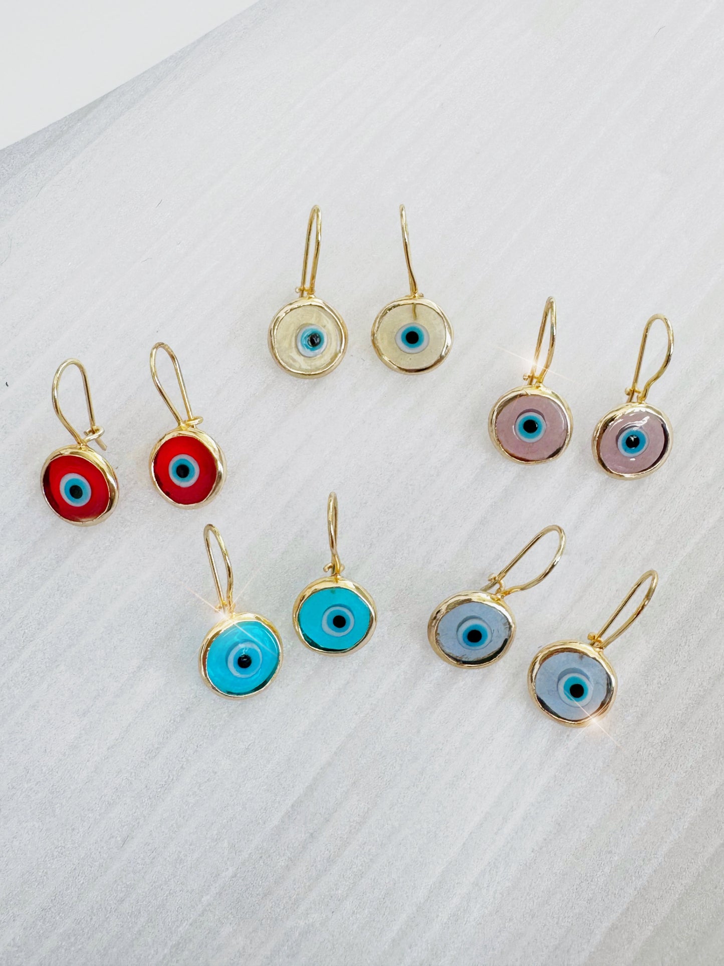 Evil Eye Glass Jewel Drop Earrings 24k brushed