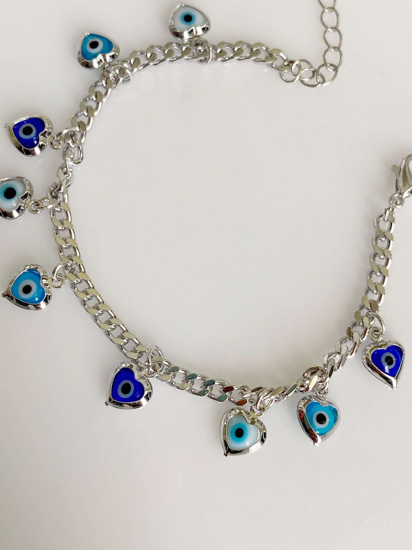 Evil Eye Heart Charmed Cuban Link Bracelet